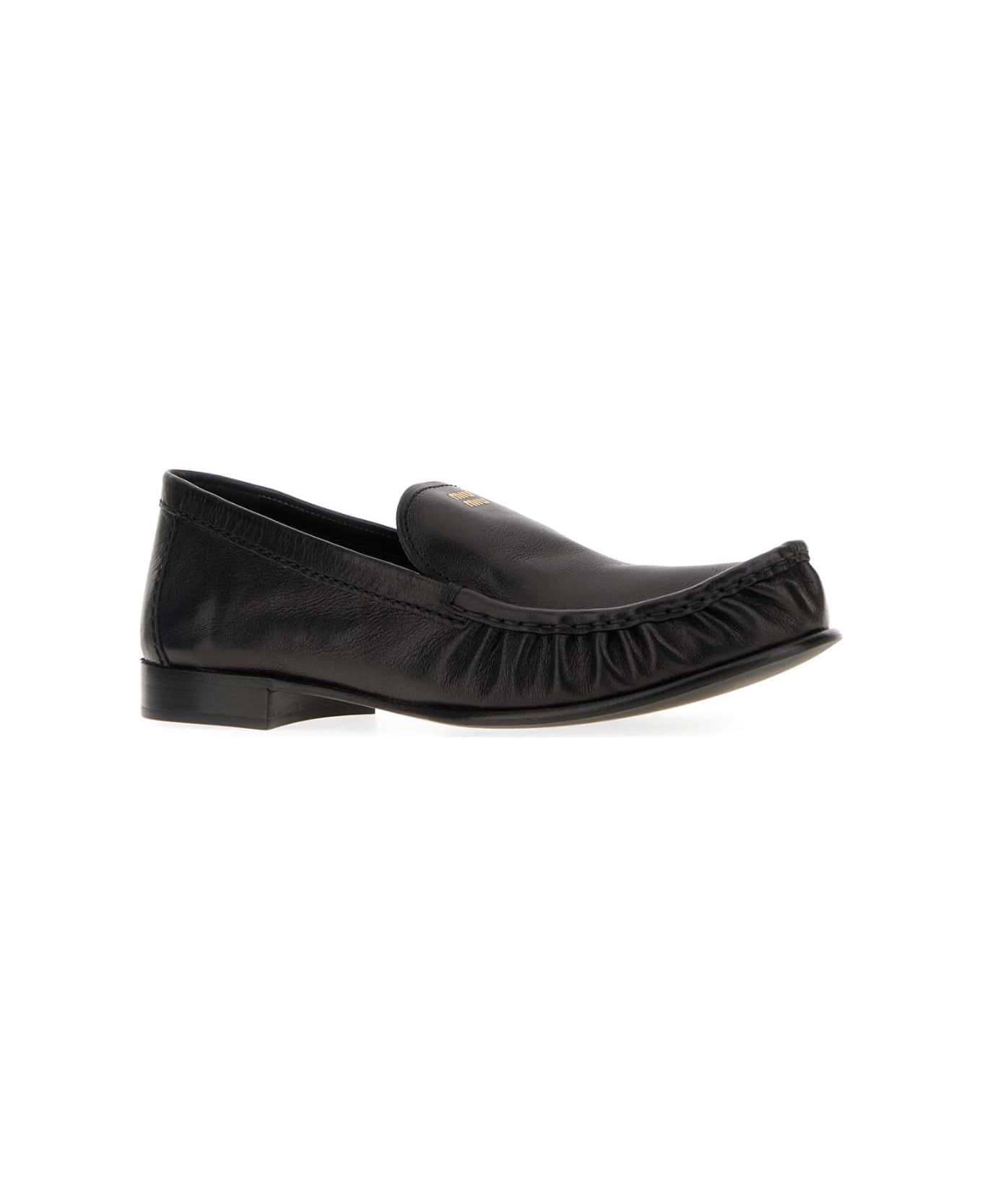 Miu Miu Black Leather Loafers - NERO