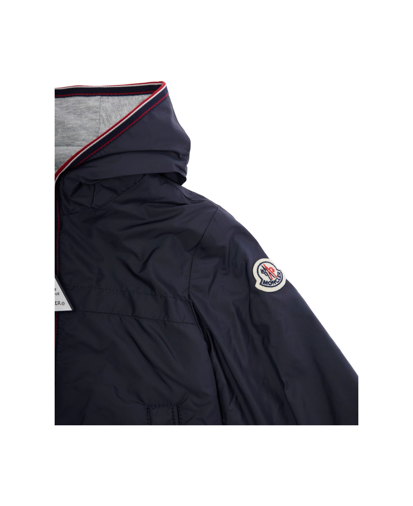 Moncler 
anton
 Blue Jacket With Hood And Logo Patch On The Sleeve In Tech Fabric Baby - Blu