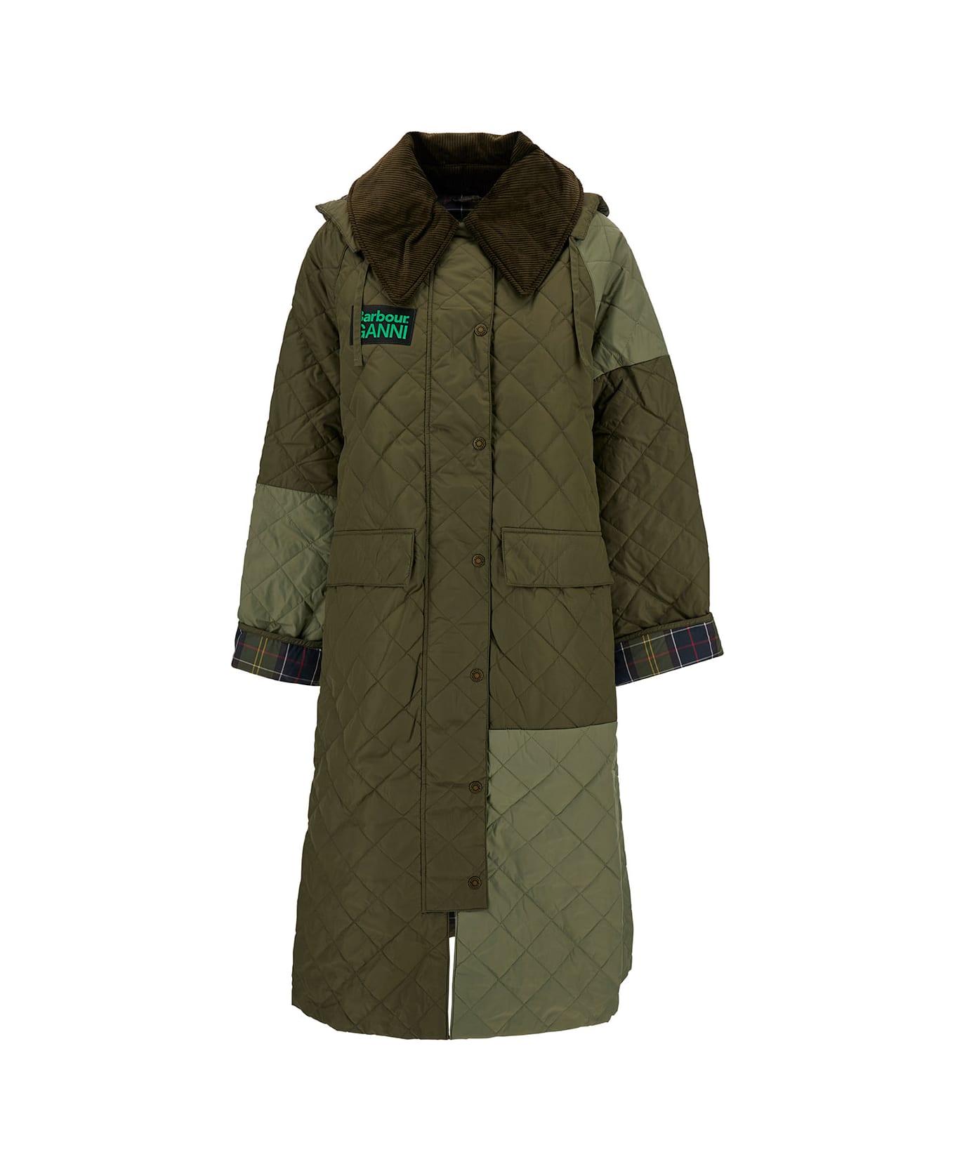 Barbour Green Patchwork Jacket With Logo Patch In Quilted Fabric Woman - Green