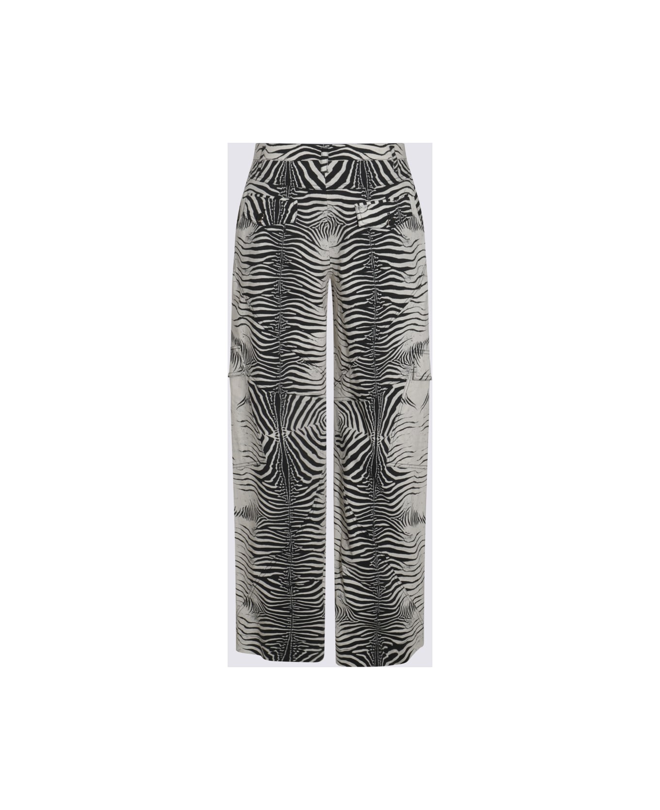 Roberto Cavalli White And Black Cotton Pants - White