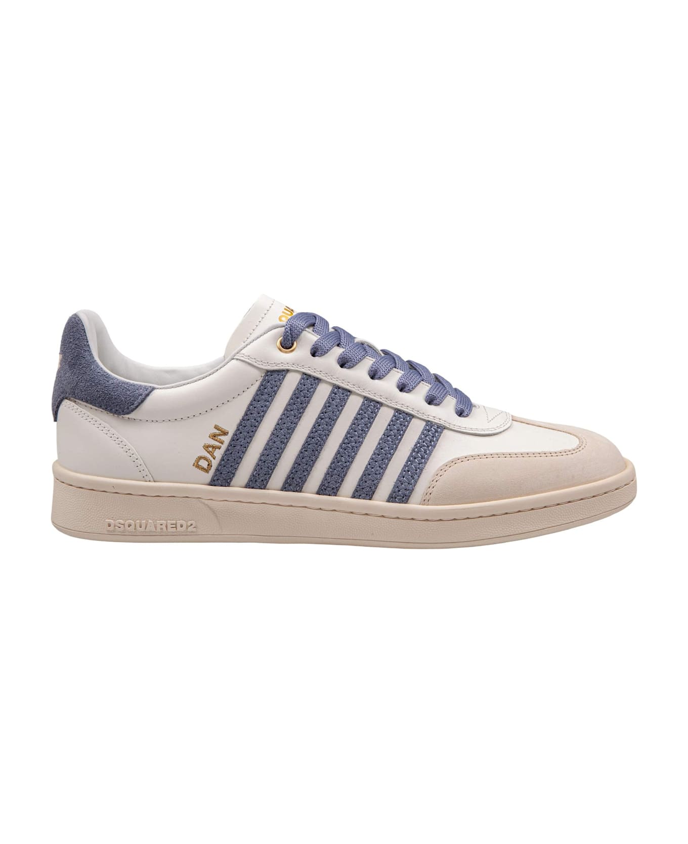 Dsquared2 Boxer Sneakers In Leather And Suede Color Milk And Blue - Milk