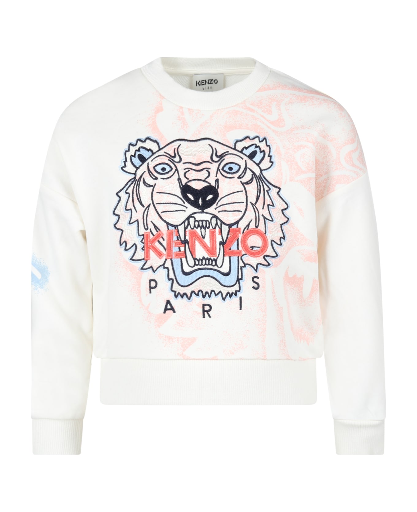 Kenzo Kids Ivory Sweatshirt For Girl With Iconic Tiger - Ivory