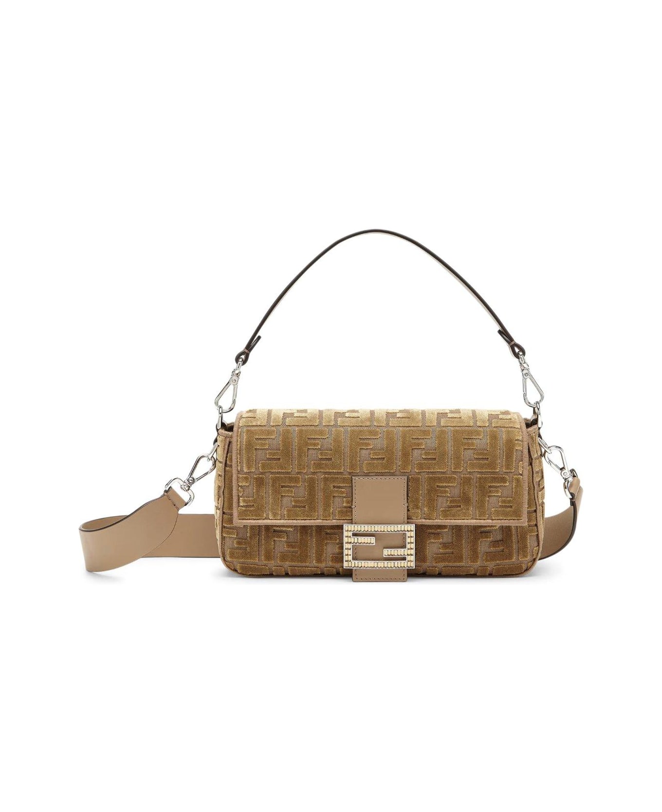 Fendi Monogrammed Logo Plaque Shoulder Bag - Nude & Neutrals