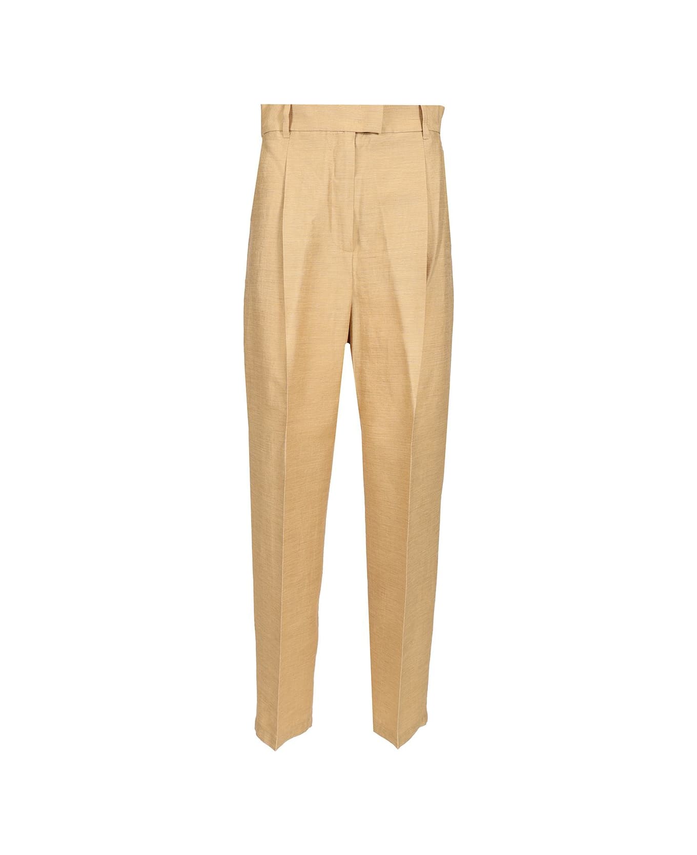 Max Mara Straight Trousers In Linen And Silk - Beige