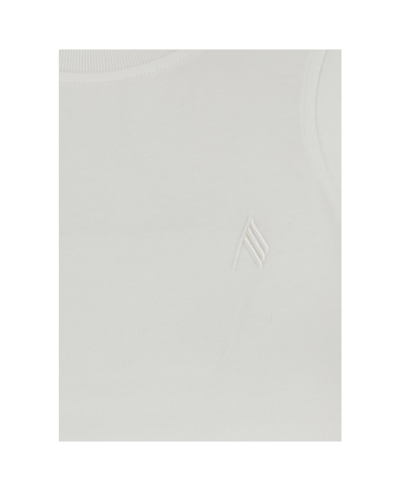 The Attico White Sleeveless Crewneck Top With Tonal Logo Embroidery On The Front In Cotton Woman - White