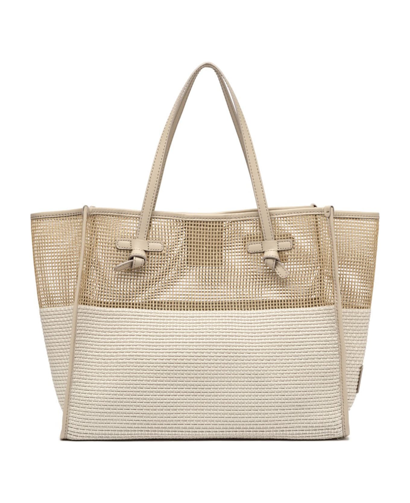 Gianni Chiarini Marcella Shopping Bag In Two-color Mesh Effect Fabric - PANNA トートバッグ