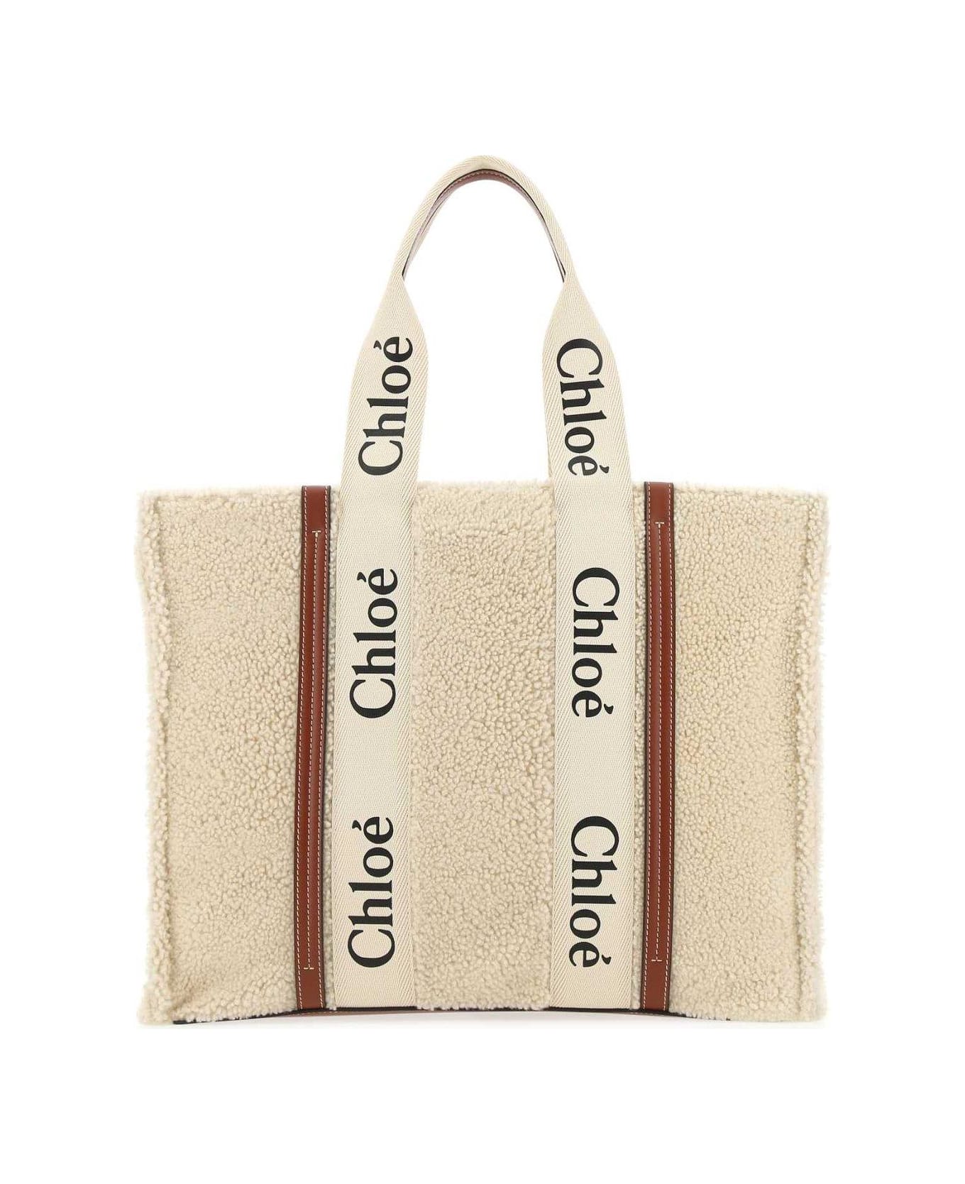 Chloé Woody Shearlng Large Tote Bag - Bianco