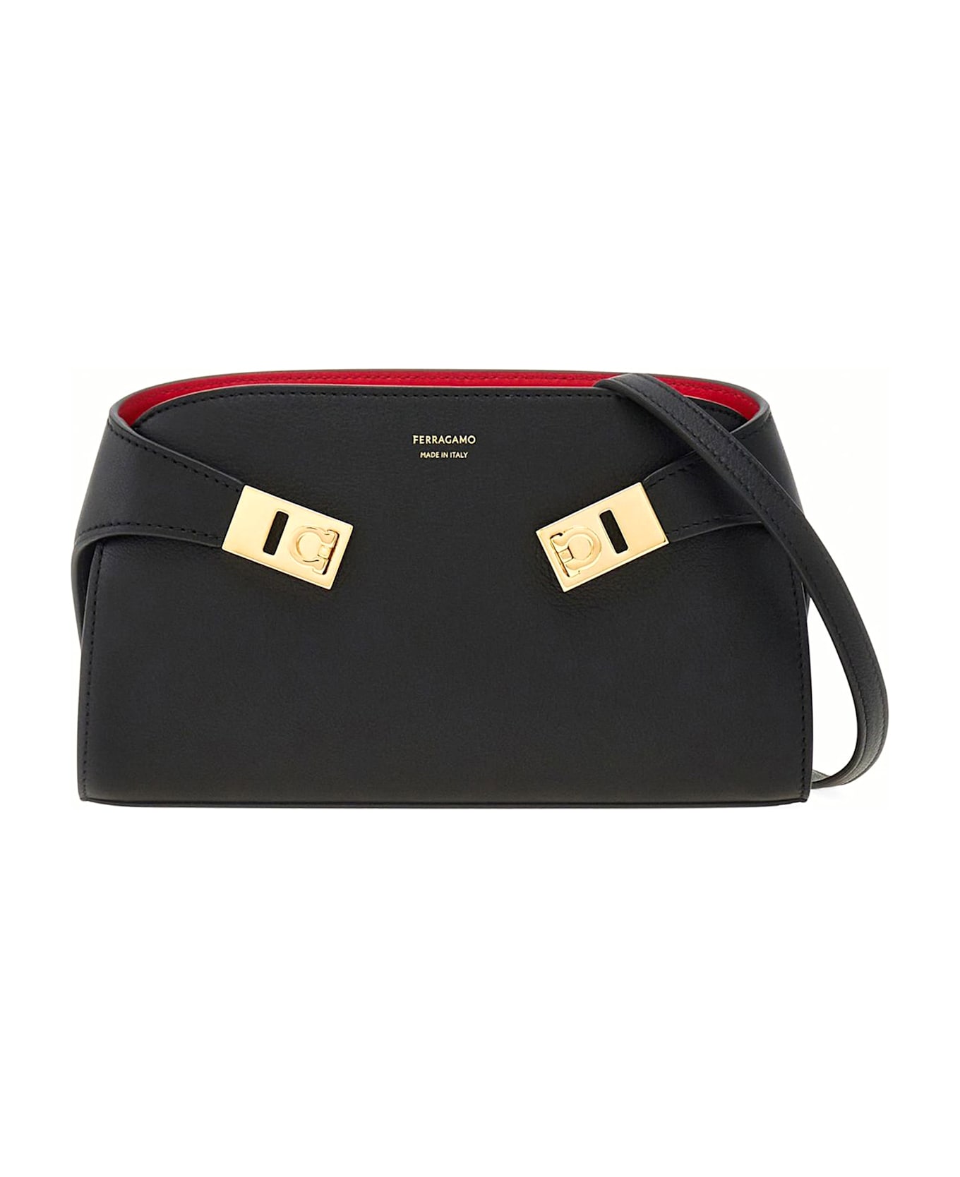 Ferragamo Black Calf Leather Mini Hug Cross Body Bag - BLUE GRAPHITE