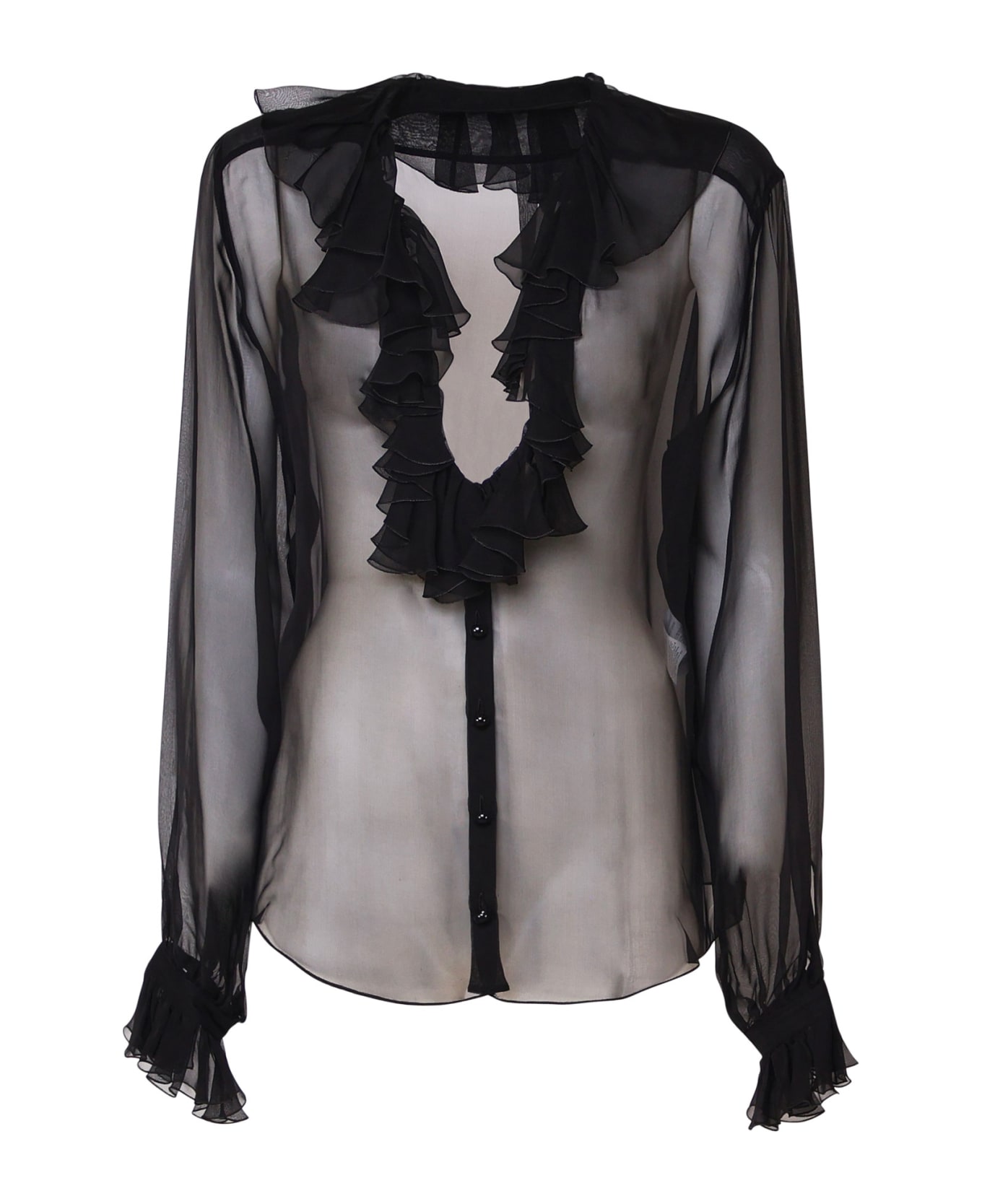 Dolce & Gabbana Ruffle Collar Chiffon Blouse - Black