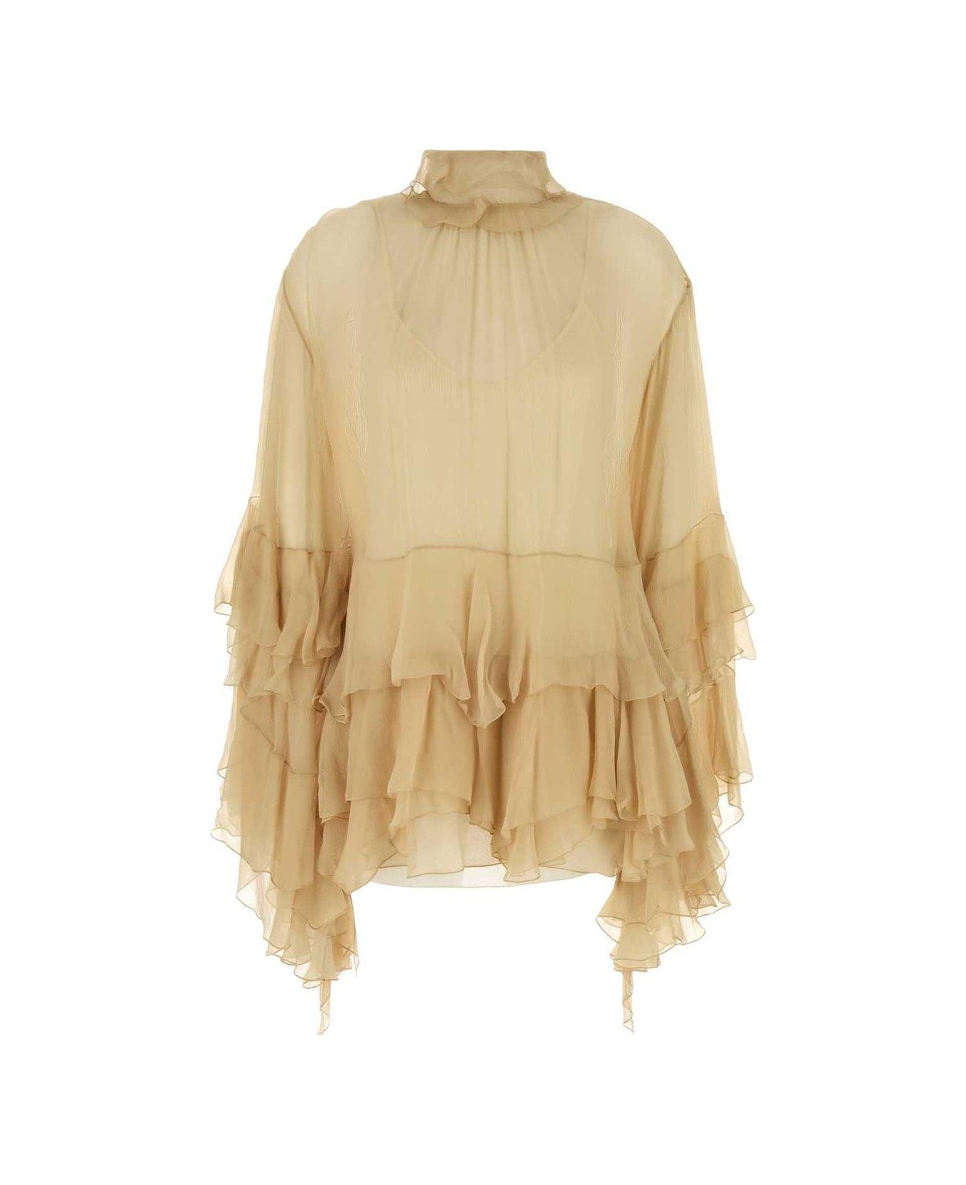 Chloé High Neck Long Sleeved Mini Dress - MACADAMIABROWN