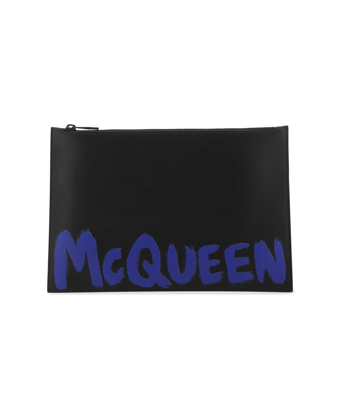 Alexander McQueen Graffiti Logo-printed Zipped Clutch Bag - Nero
