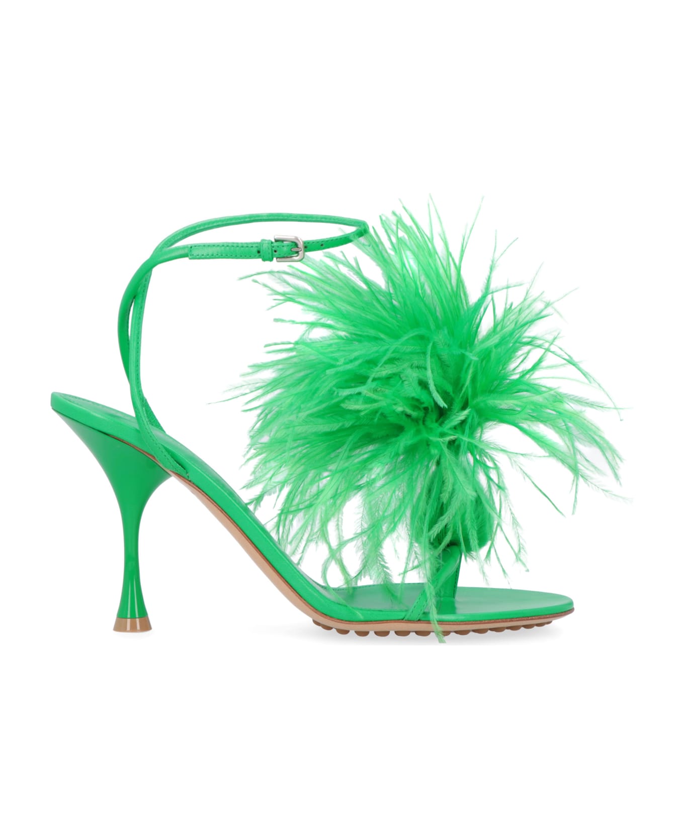 Bottega Veneta Dot Leather Sandals With Feathers - green