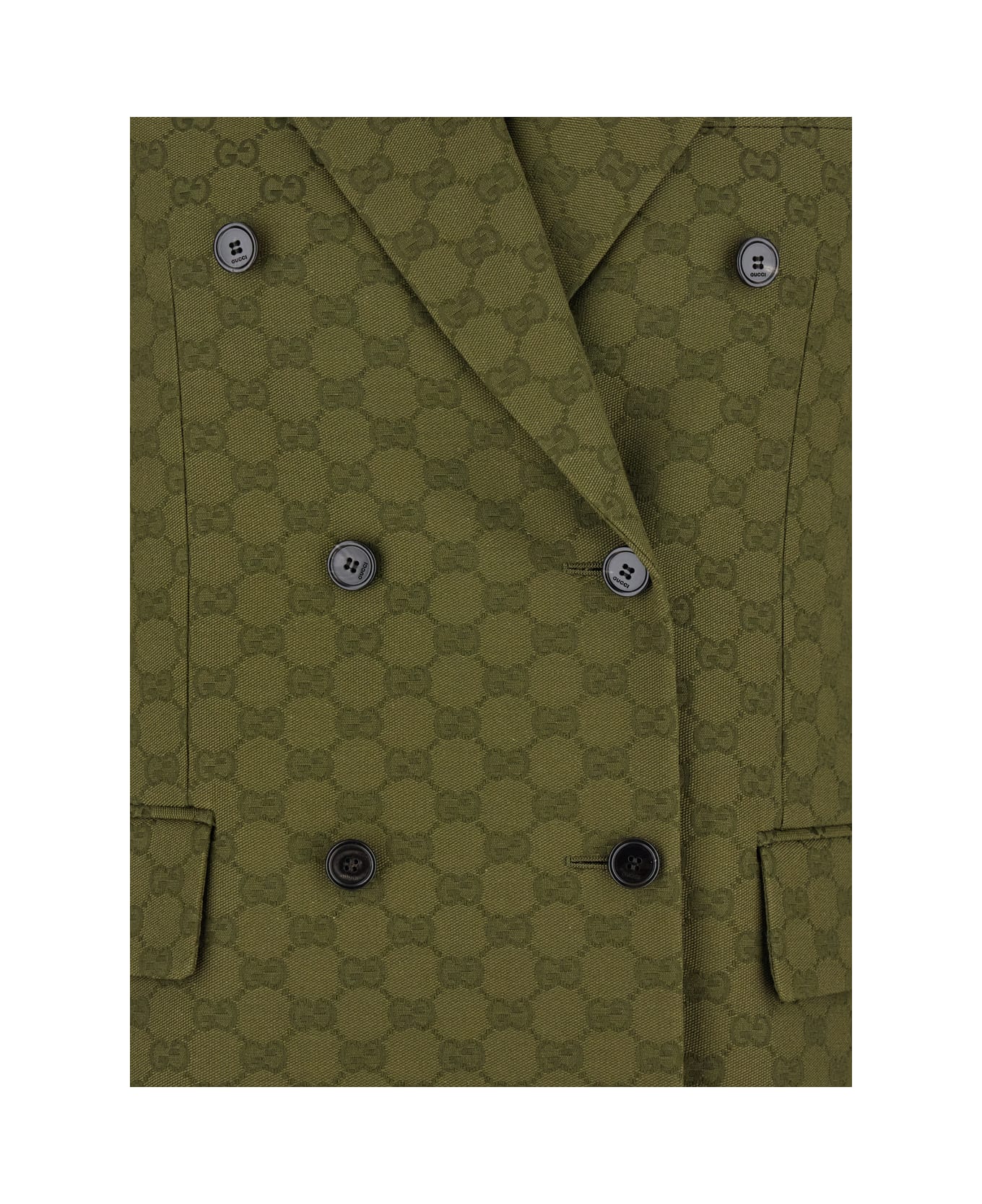 Gucci Green Double-breasted Jacket With Peak Revers In Gg Canvas Woman - Green