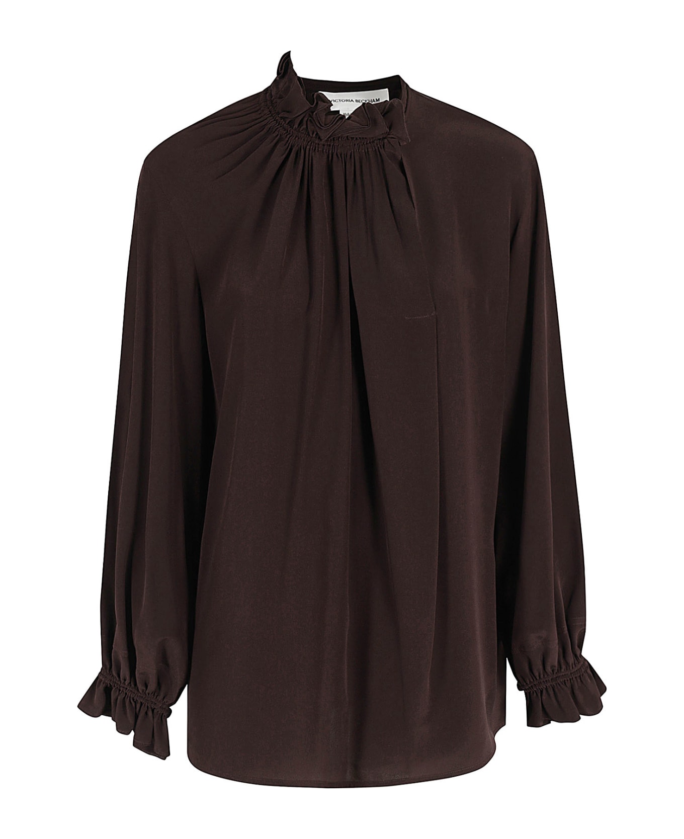 Victoria Beckham Ruffle Neck Blouse - Deep Mahogany