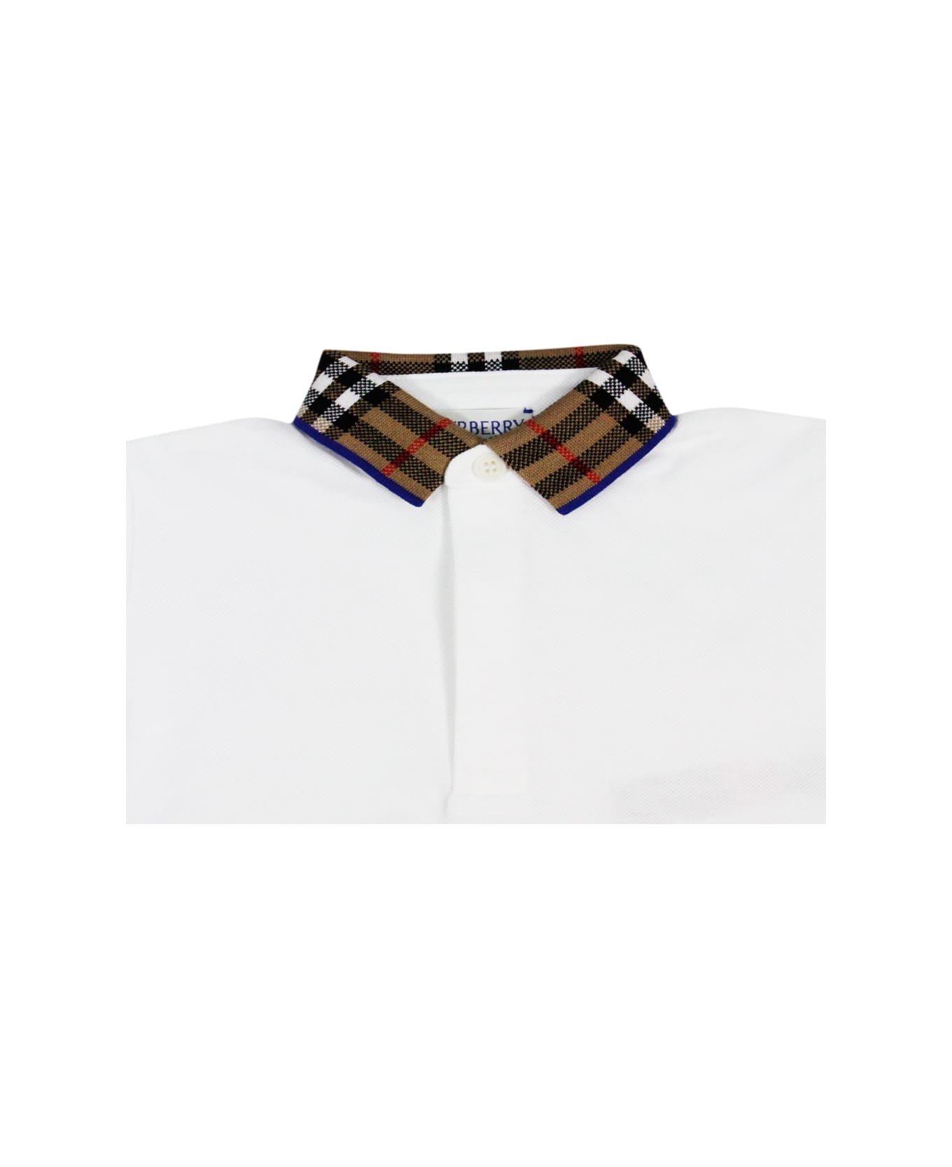 Burberry Piqué Cotton Polo Shirt With Check Collar And Button Closure - White