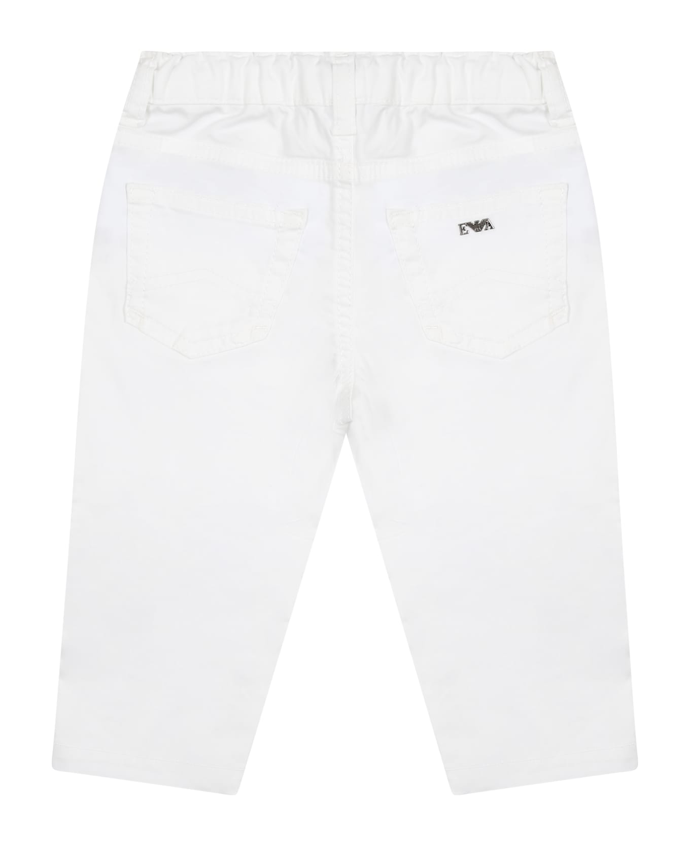Emporio Armani White Trousers For Baby Boy With Logo - White ボトムス