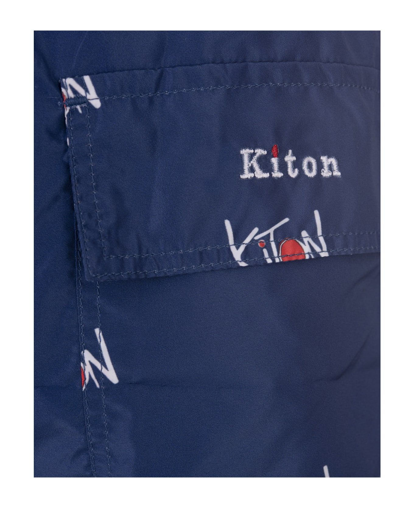 Kiton Navy Blue Swim Shorts With All-over Logo - Blue