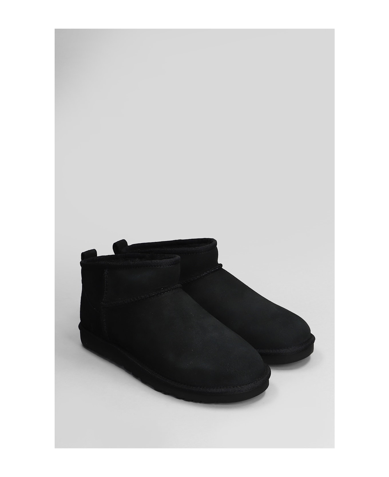 UGG Classic Ultra Mini Low Heels Ankle Boots In Black Suede - black