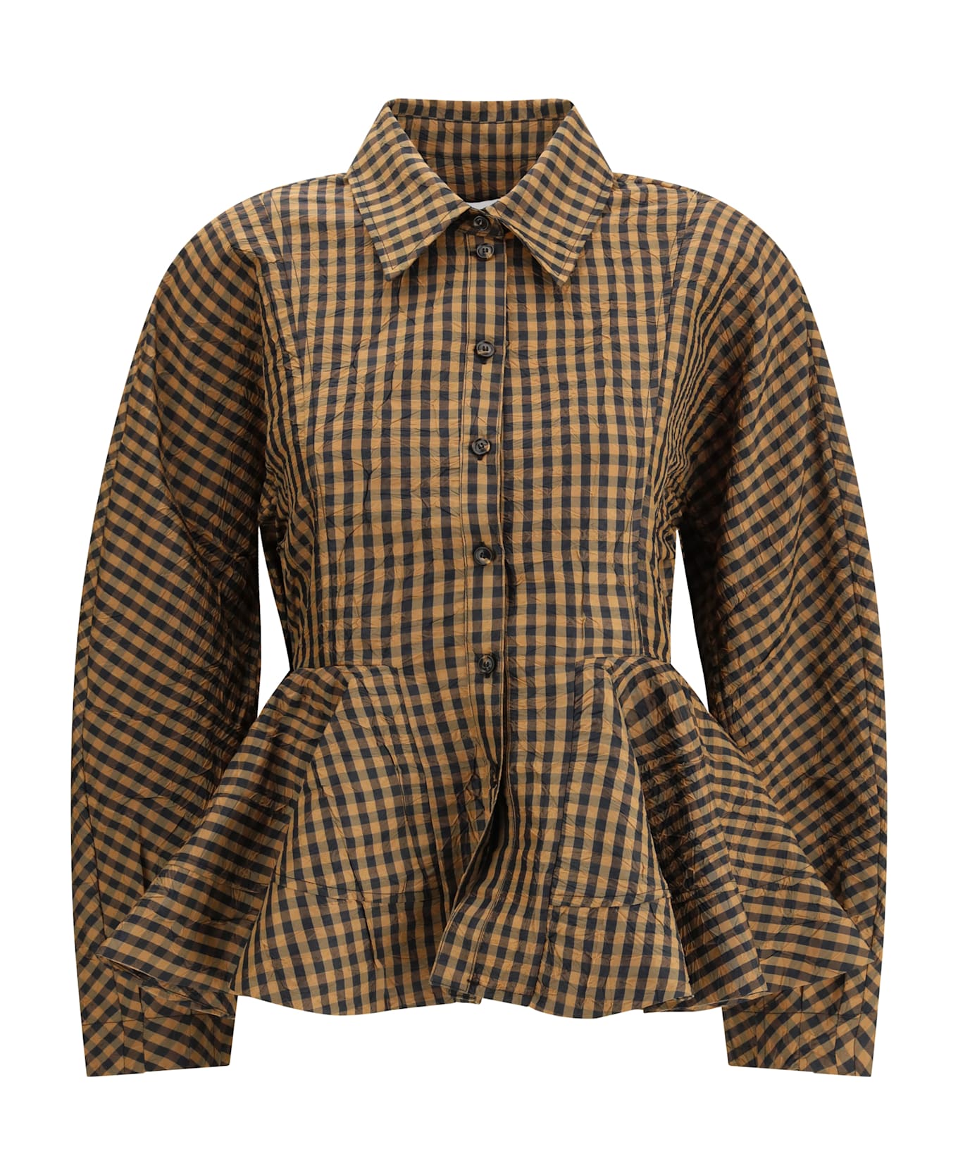 Ganni Blouse In Crinkled Checked Taffeta