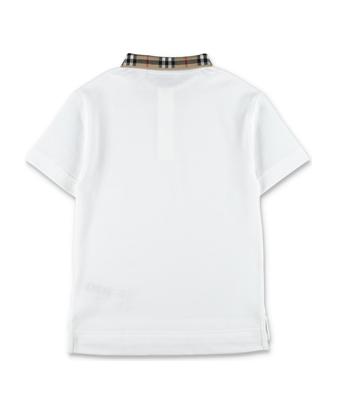 Burberry Kid - Burberry Cotton Polo With Check Collar - WHITE