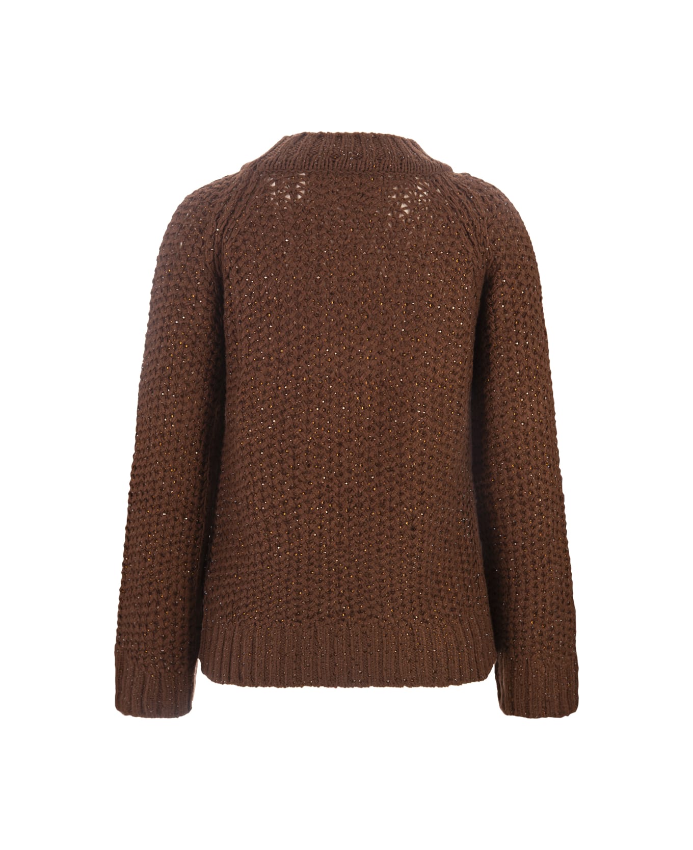 Ermanno Scervino Brown Crew Neck Sweater With Crystals - Brown