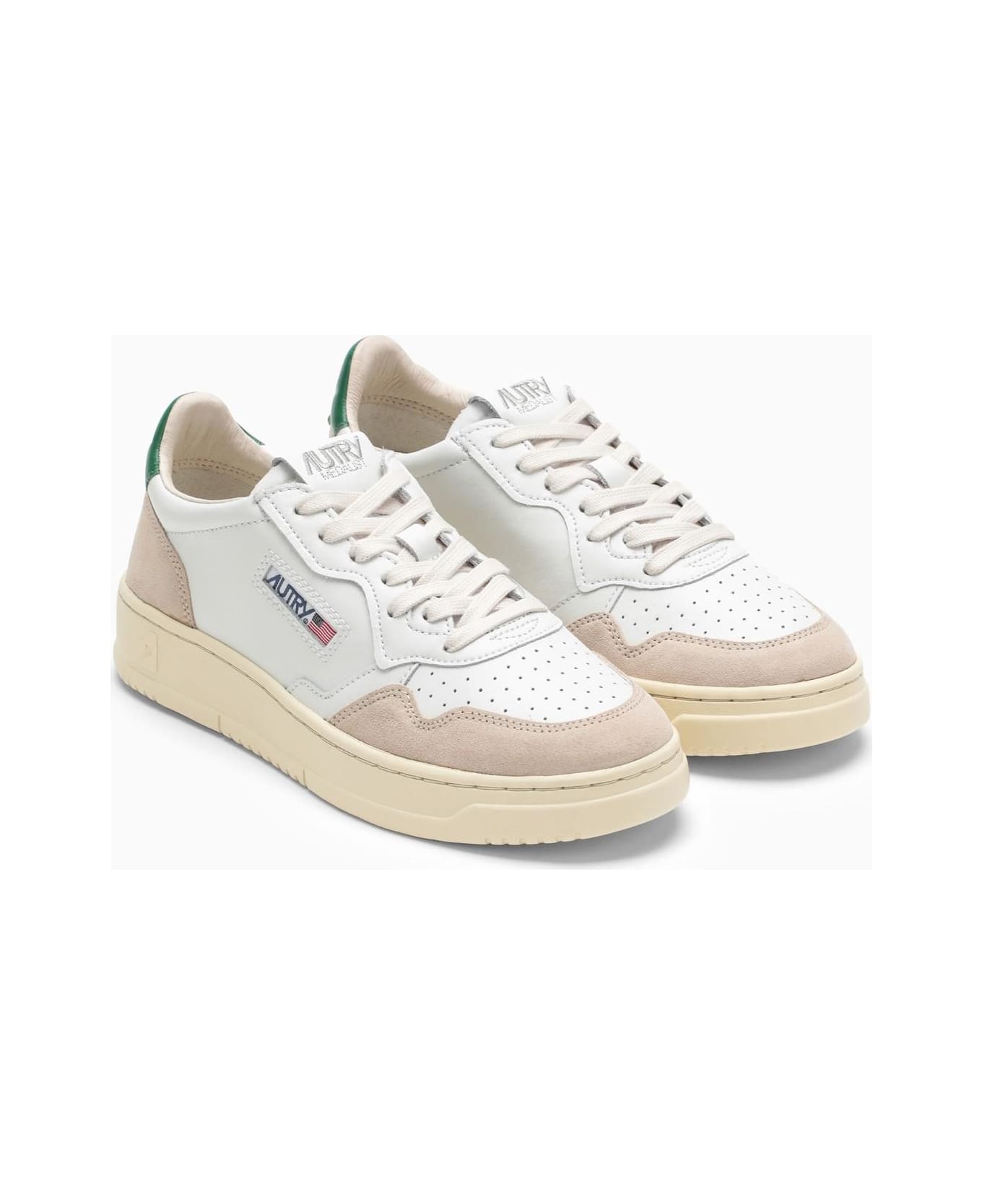 Autry Medalist Sneakers In White\/green Leather And Suede - White