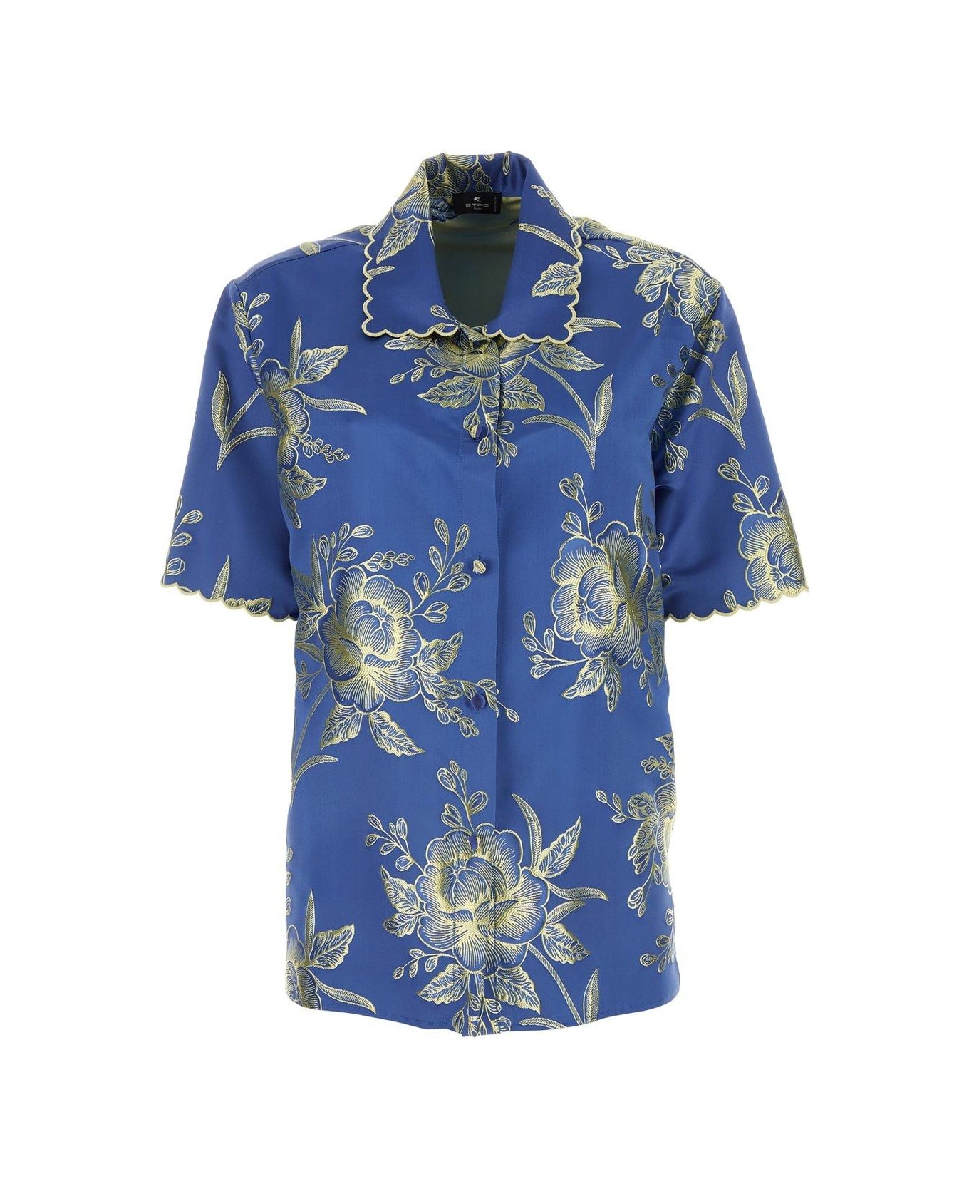 Etro Floral-jacquard Short Sleeved Shirt - Blue シャツ
