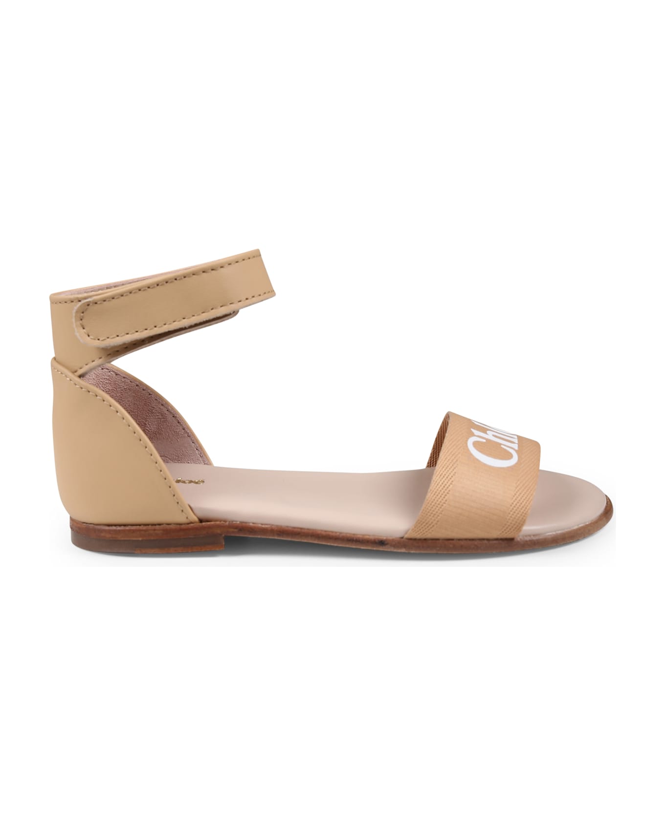 Chloé Beige Sandals For Girl With Logo - Beige