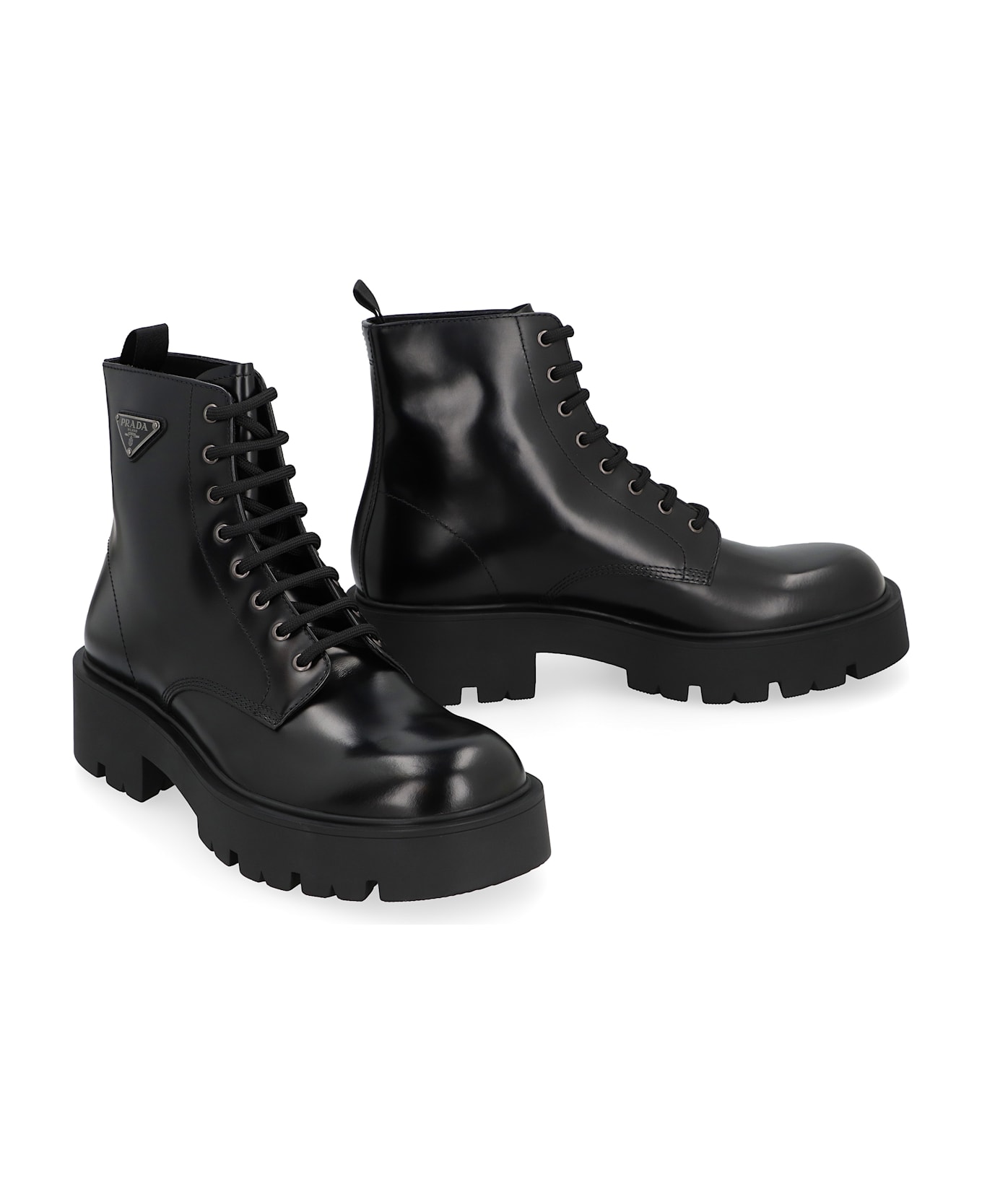 Prada Leather Lace-up Boots - black