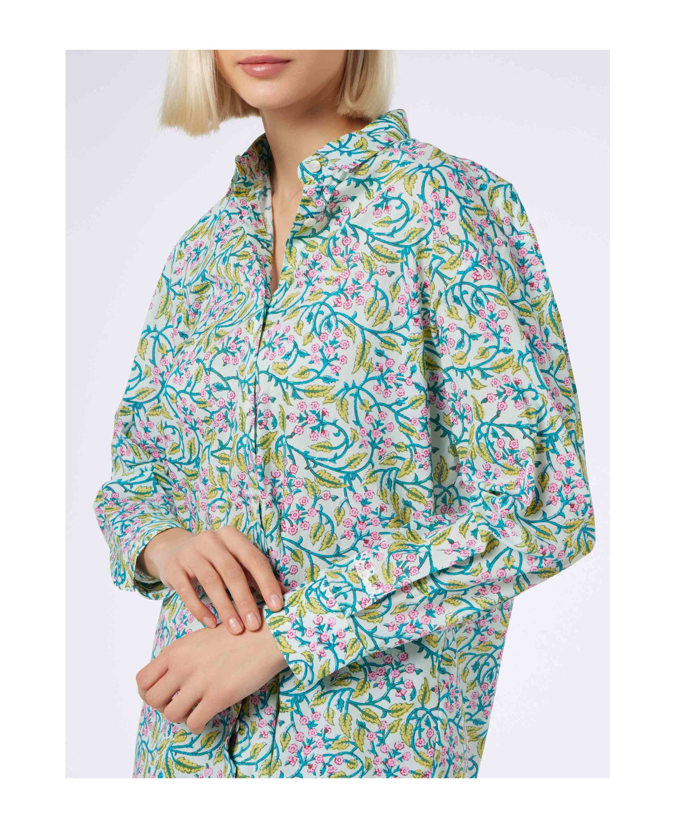 MC2 Saint Barth Woman Cotton Shirt Brigitte With Flower Print - GREEN