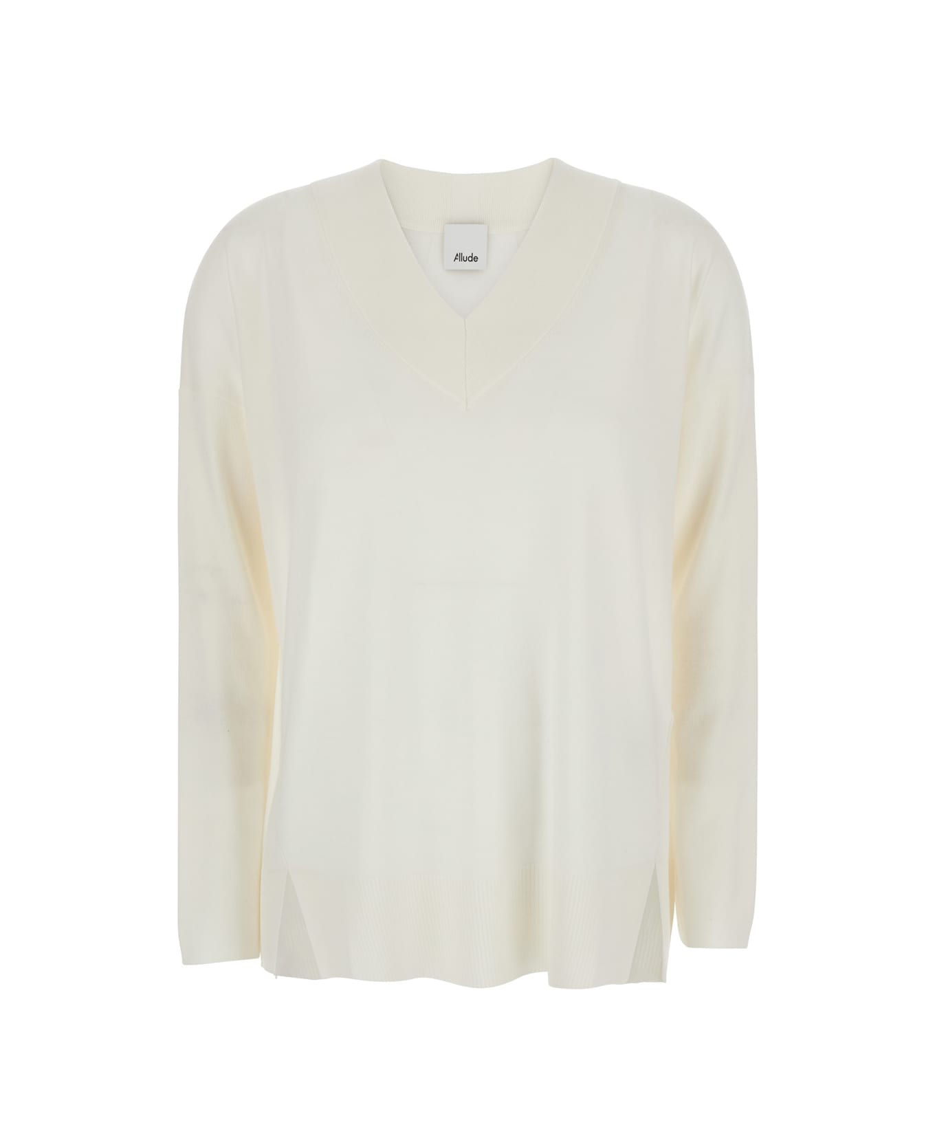 Allude White Sweater With V Neck In Wool Woman - White