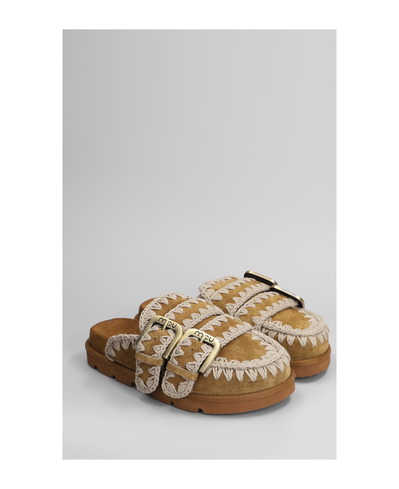 Mou Low Bio Sabot Slipper-mule In Leather Color Suede - leather color