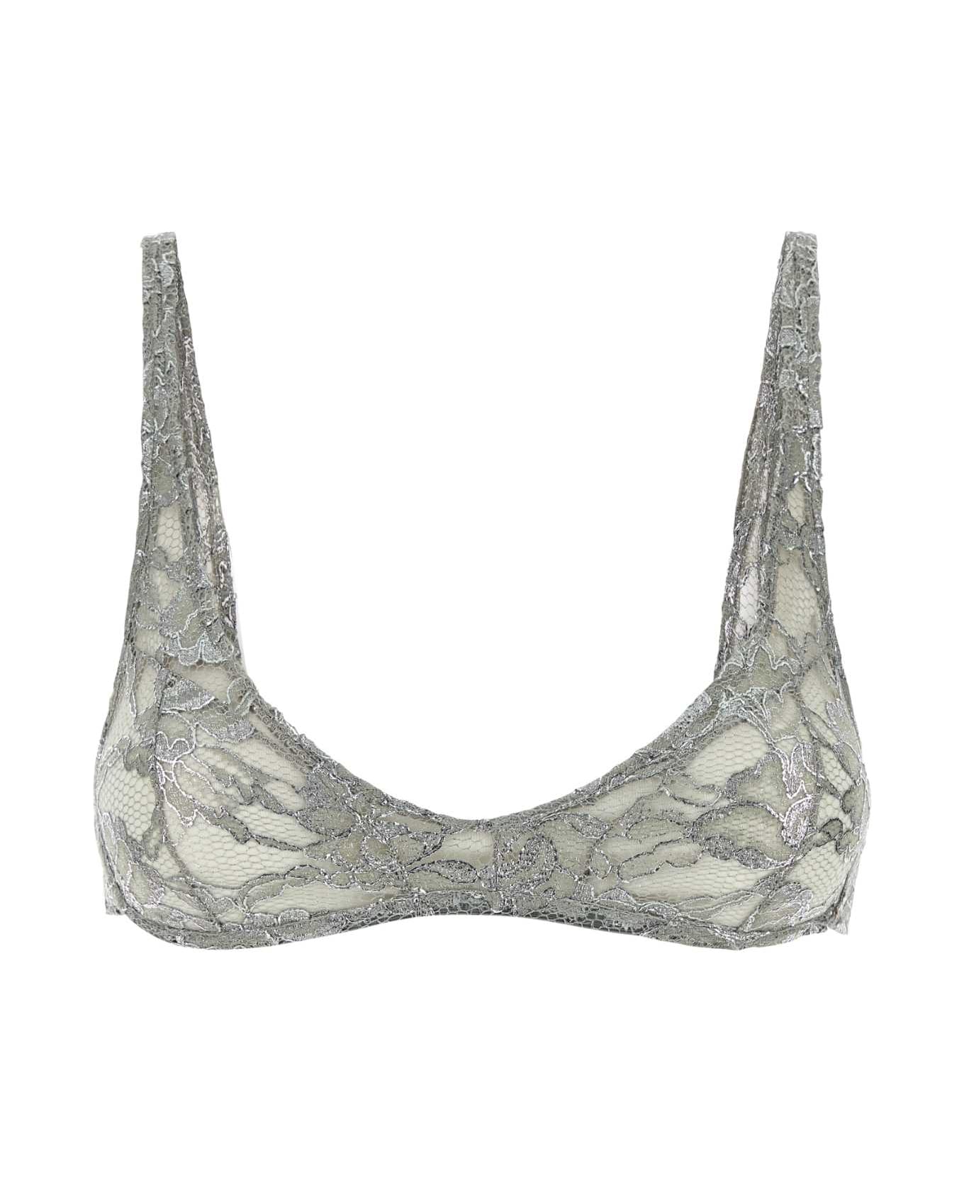 The Attico Grey Lace Bra - SILVER