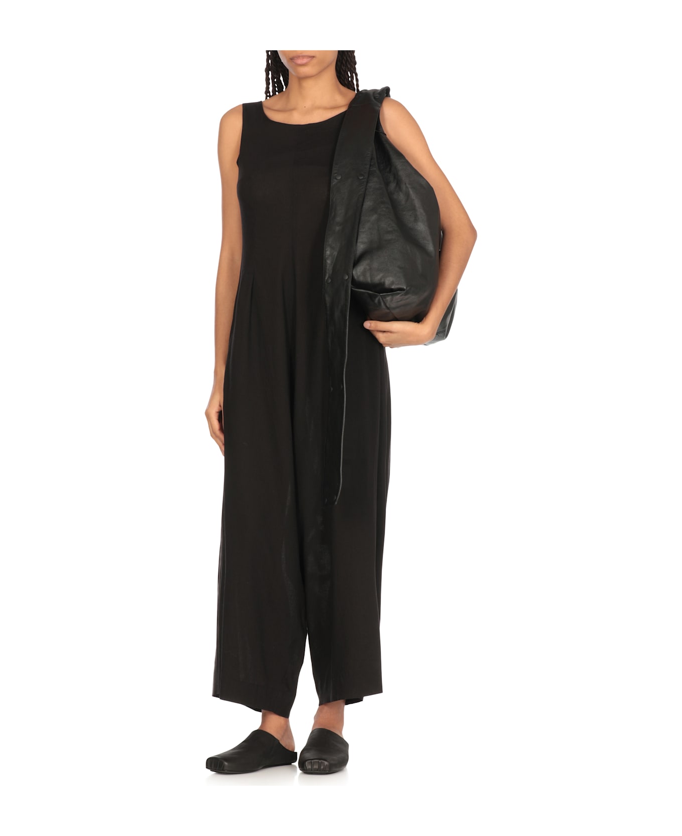 Y
s Linen Blend Jumpsuit - Black