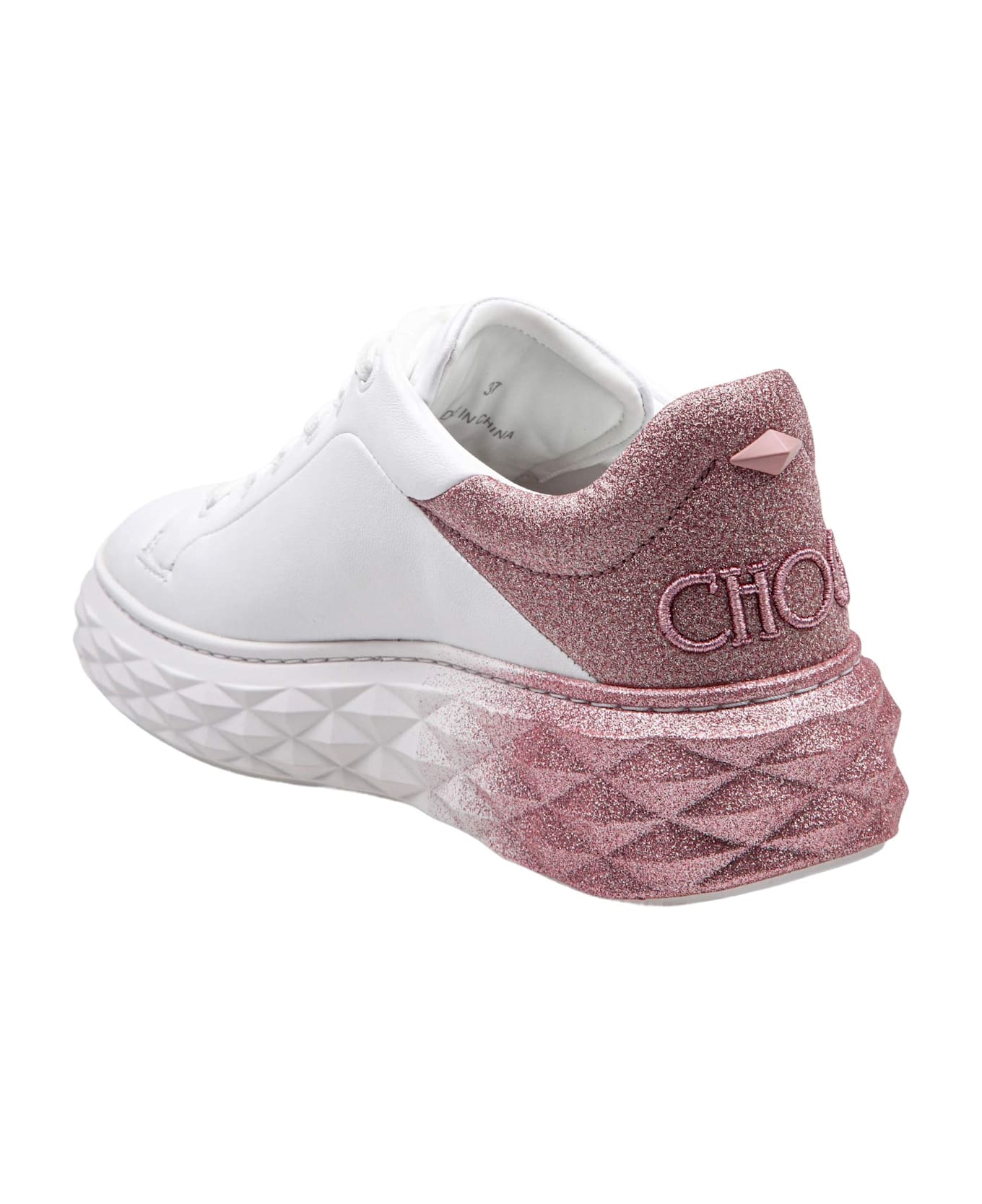 Jimmy Choo White Leather Sneakers With Glitter Degrade
 - White/Rose