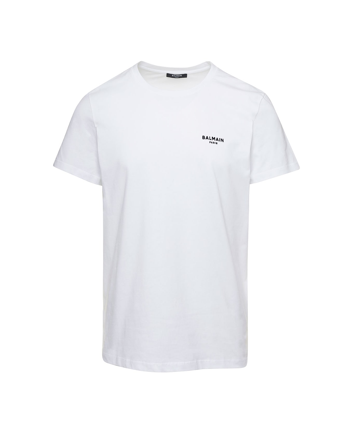 Balmain White T-shirt With Flock Logo In Cotton Man - White