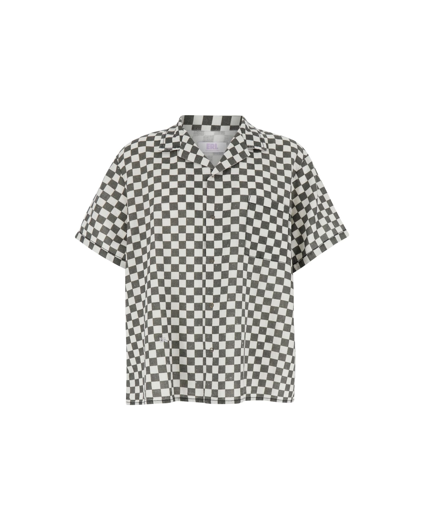 ERL Black And White Bowling Shirt With Check Motif In Cotton And Linen Man - Grey シャツ