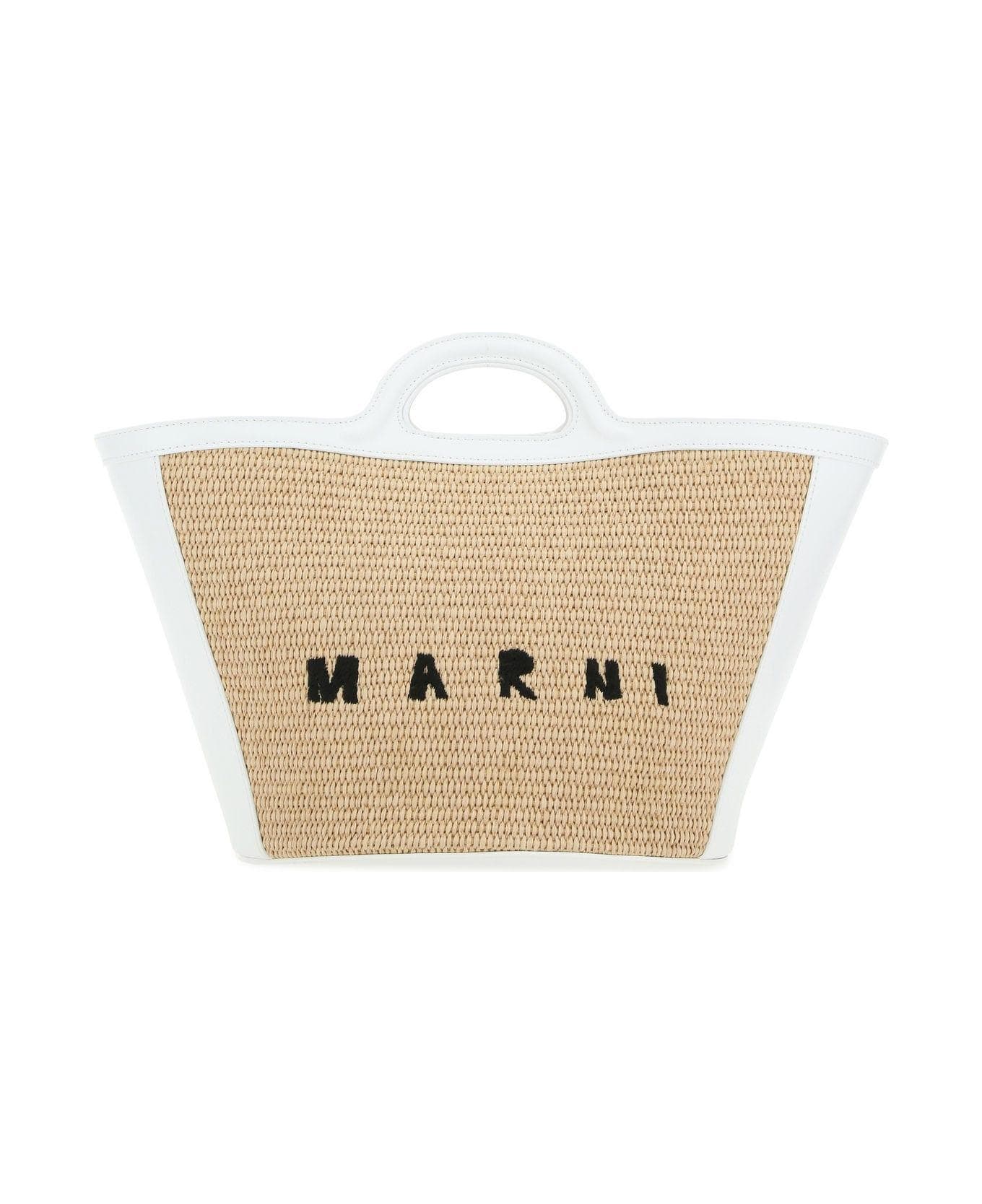 Marni Two-tone Leather And Raffia Small Tropicalia Summer Handbag