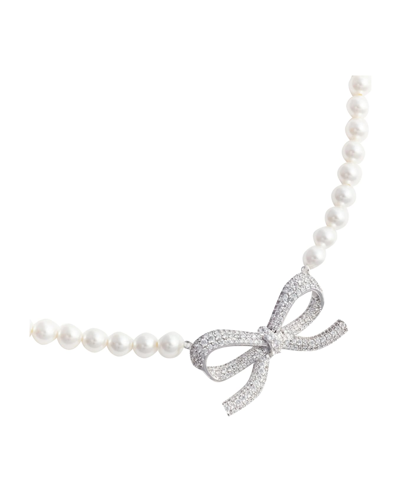 self-portrait Pearl Bow Necklace - Silver