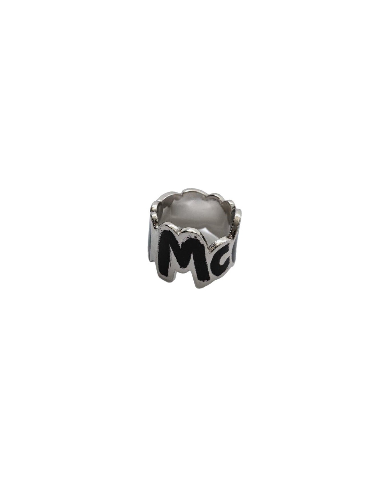 Alexander McQueen Logo Engraved Cut Out Ring - Nero リング