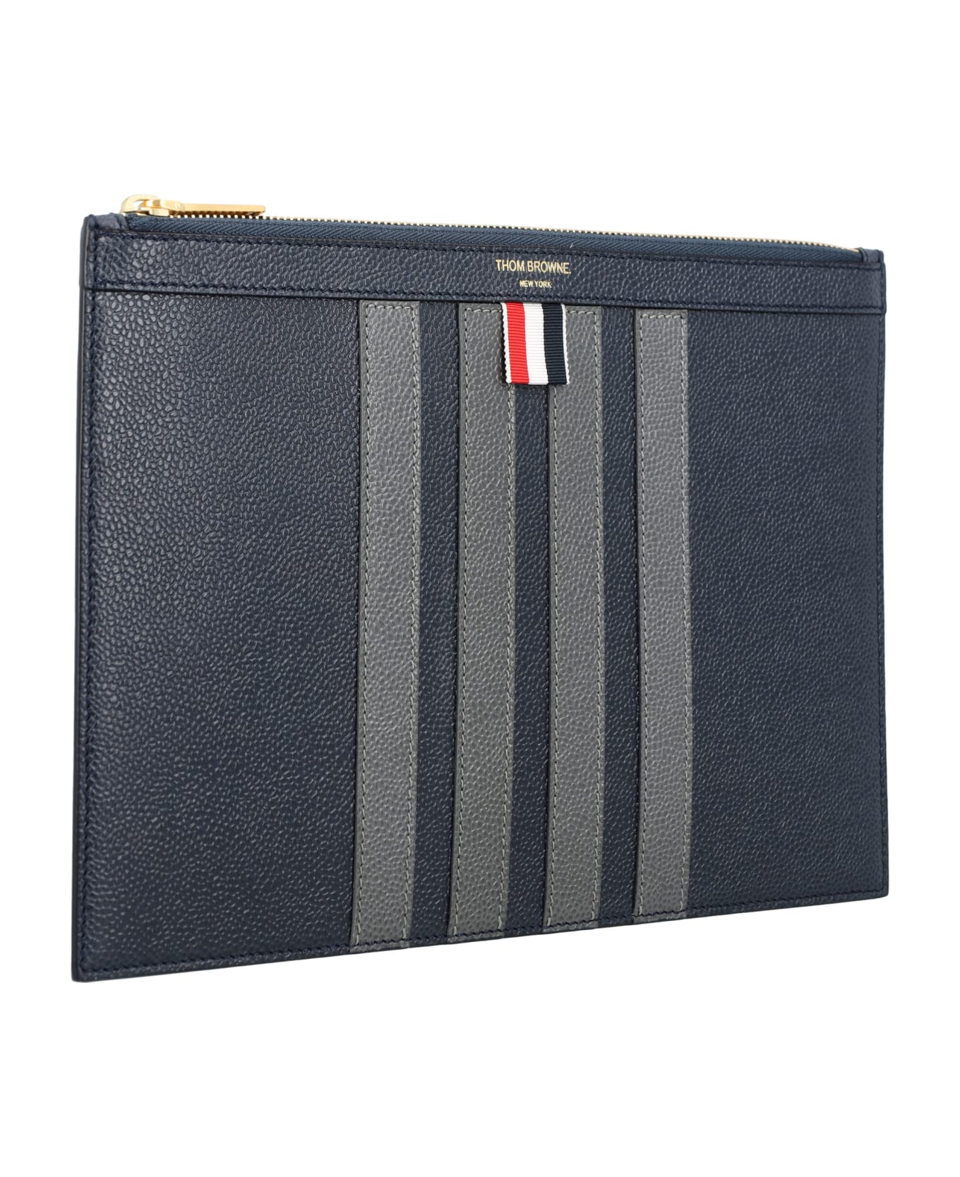 Thom Browne Pebble Grain Leather 4 Bar Small Document Holder - Blue