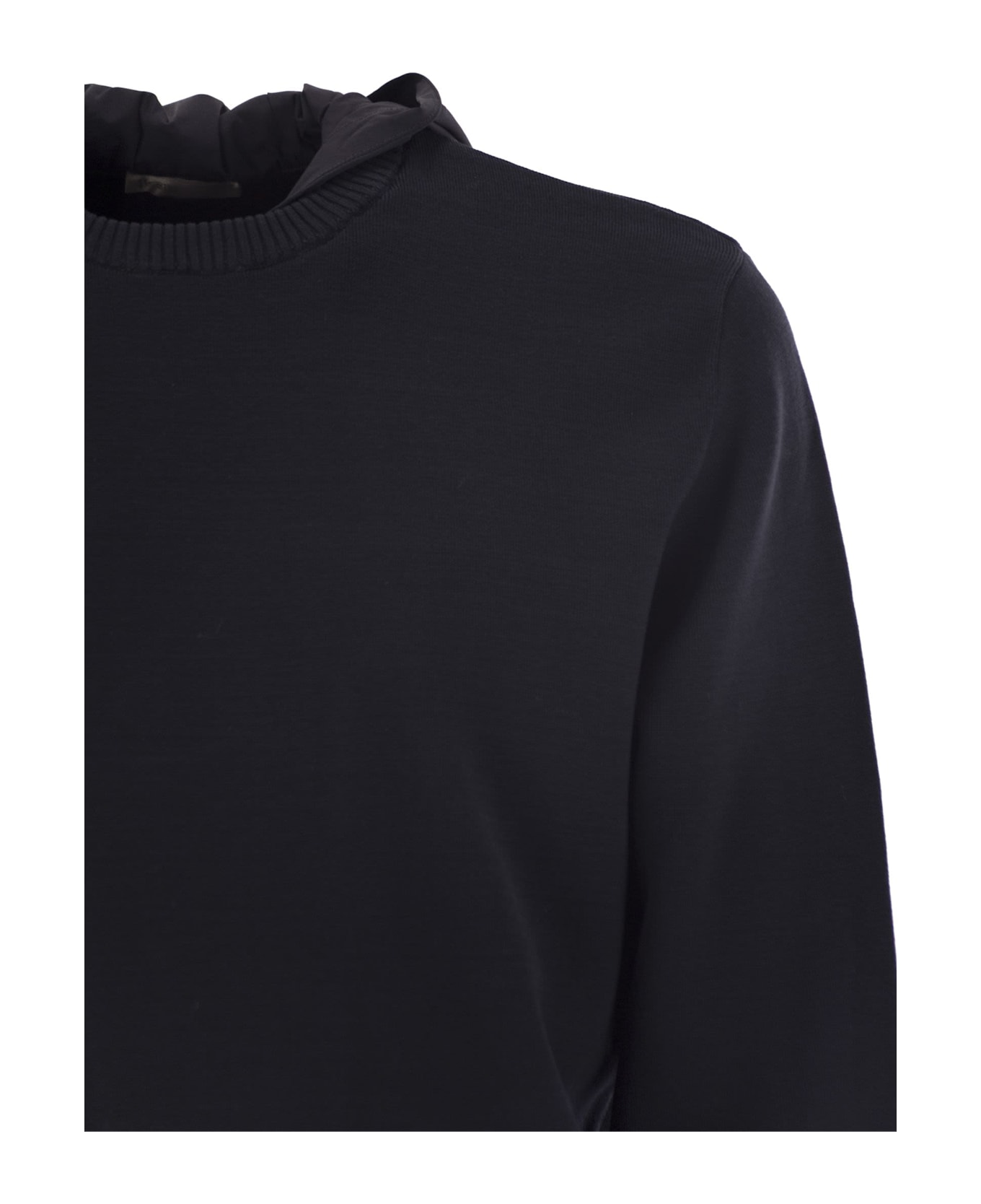 Herno Resort Double Cotton Knit And Nylon Hoodie - Blue