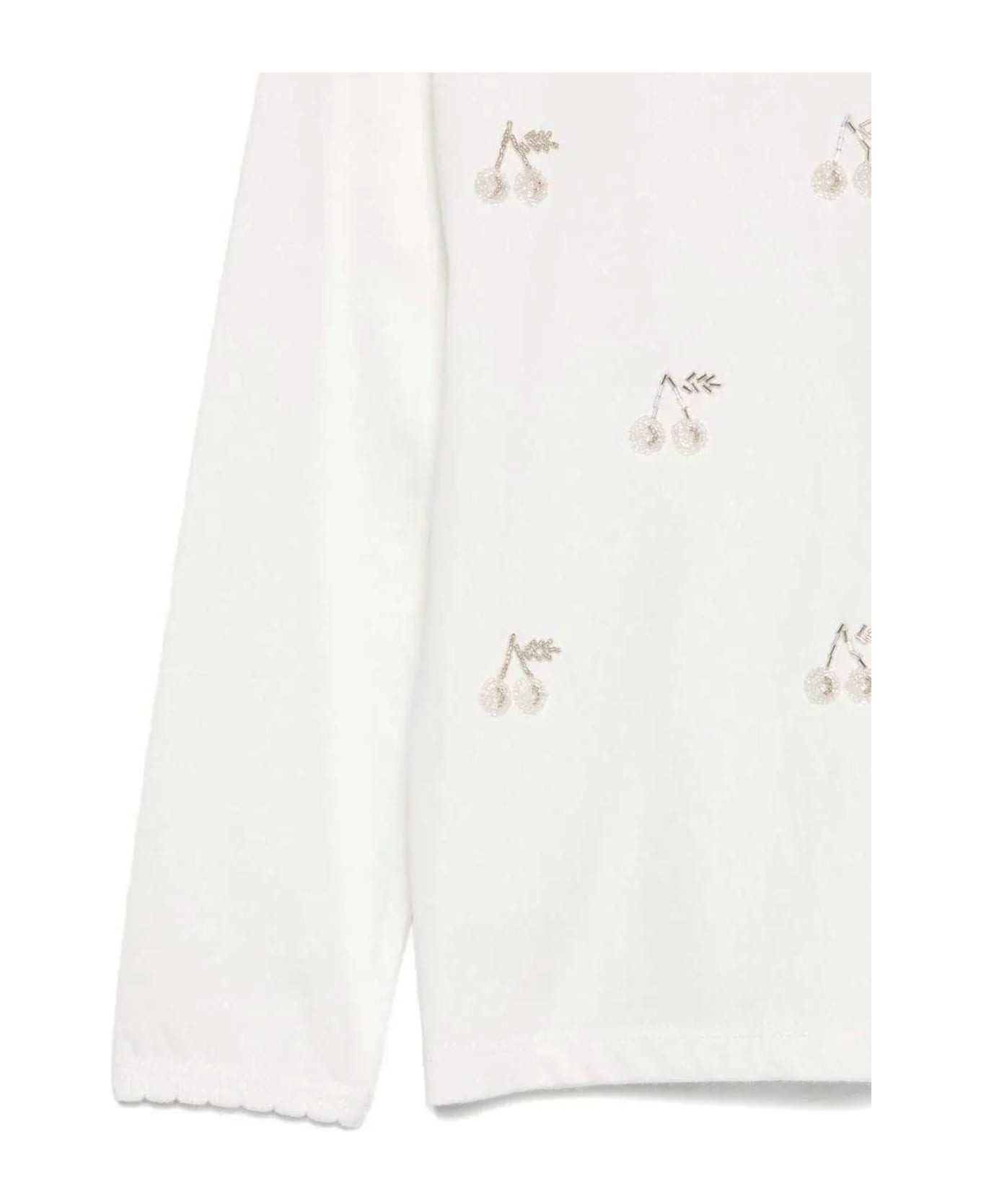 Bonpoint Ivory T-shirt For Girl With Cherries - Ivory