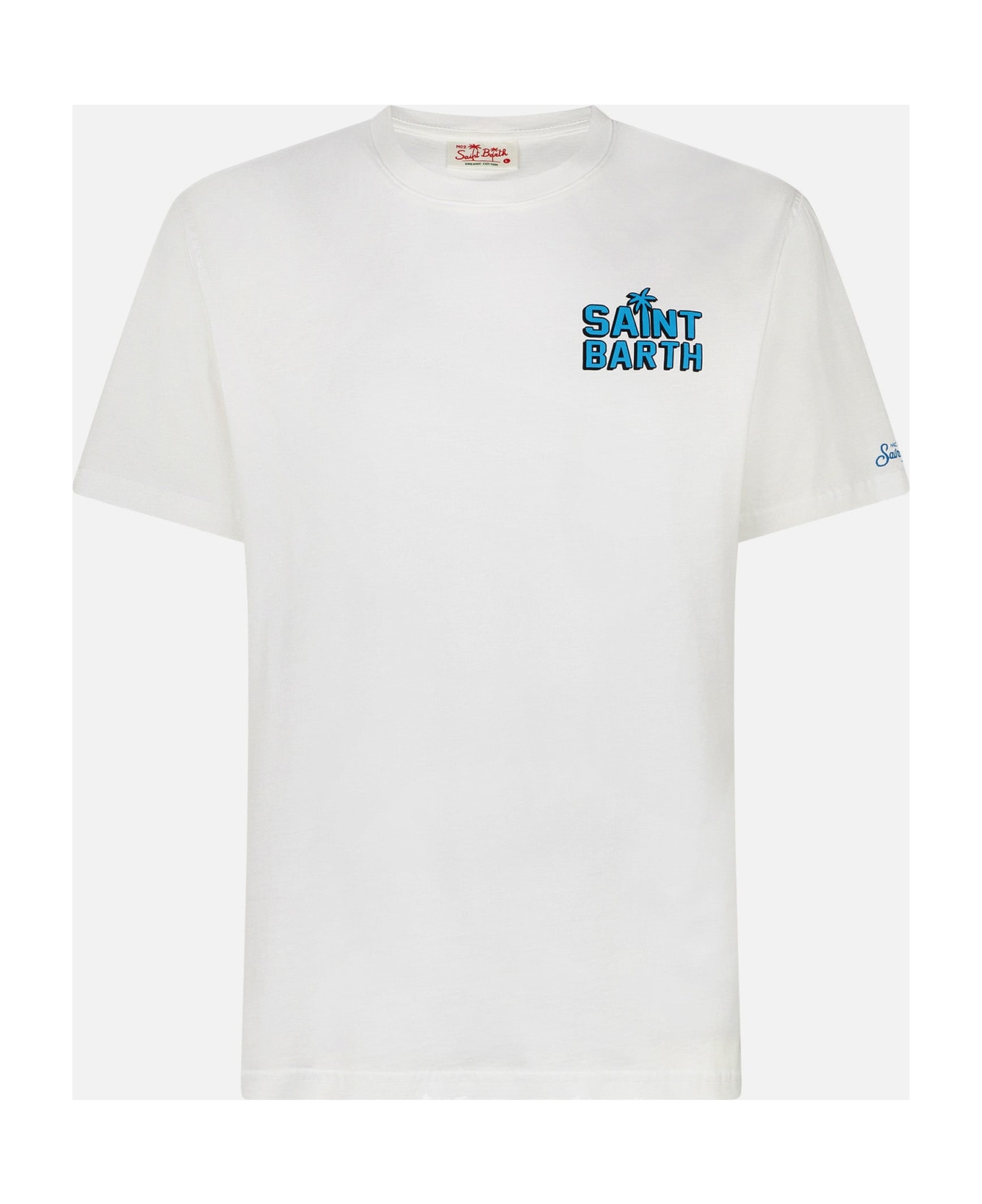 MC2 Saint Barth Man Cotton T-shirt With St. Barth Happy Days Print - WHITE