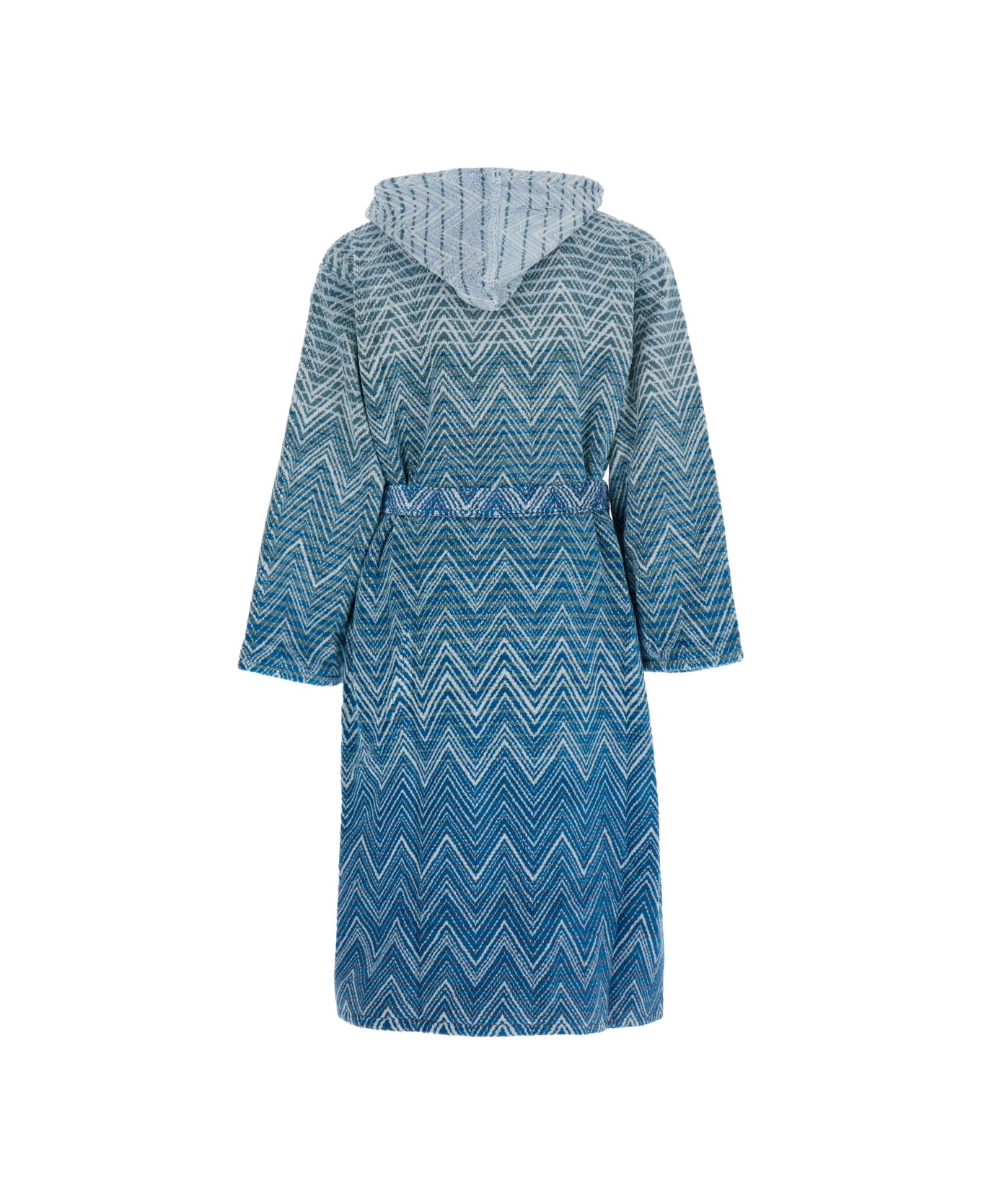 Missoni 
stone
 Blue Bathrobe With Hood And All-over Zigzag Motif In Cotton Home - Blu