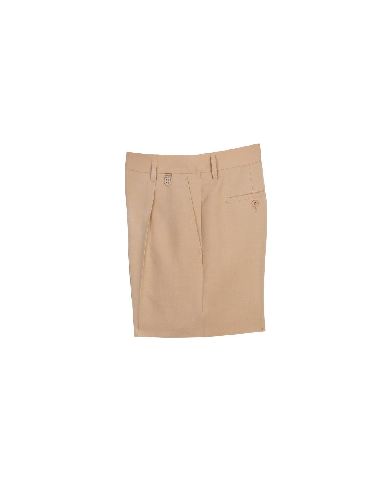 Burberry Logo Detailed Pleated Shorts - BROWN