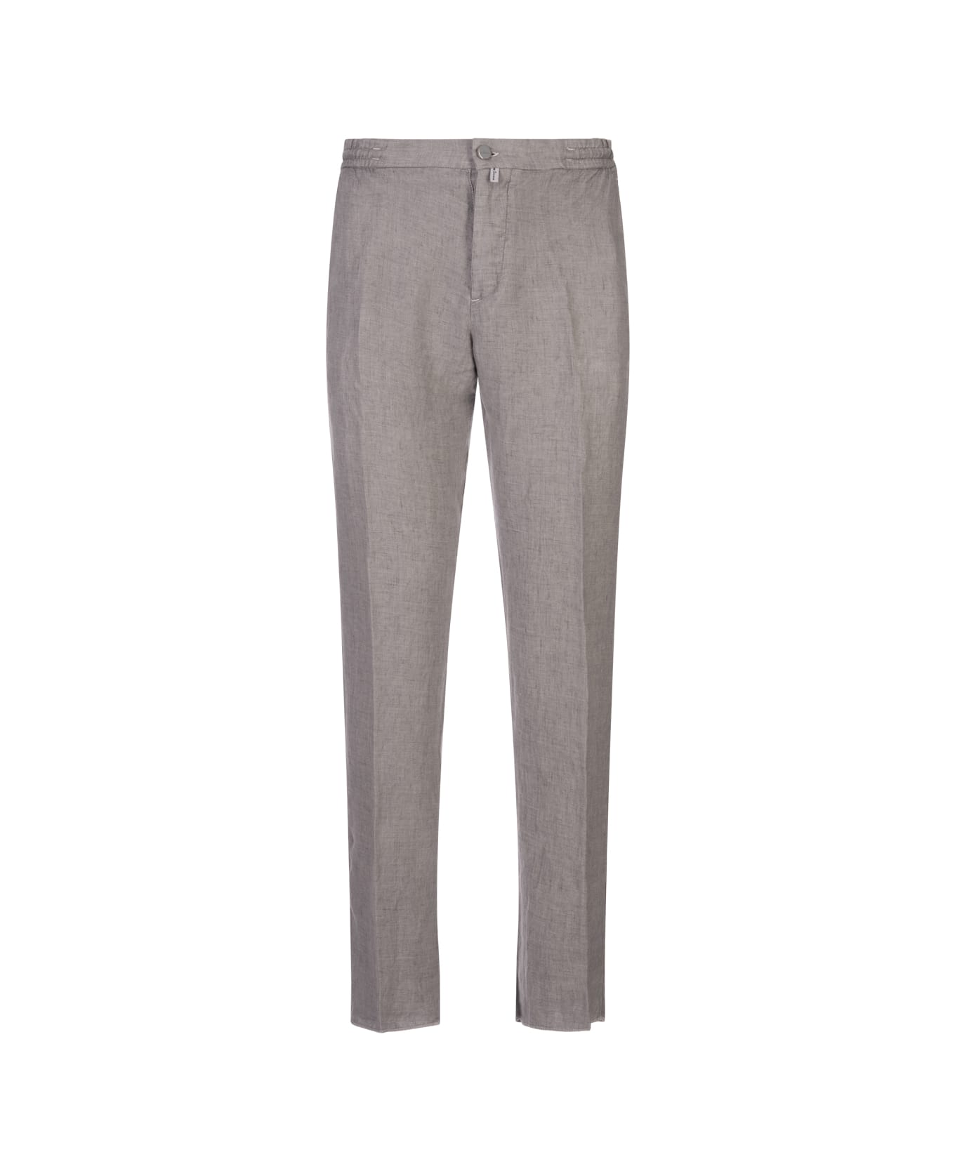 Kiton Grey Linen Trousers With Elasticised Waistband - Grey