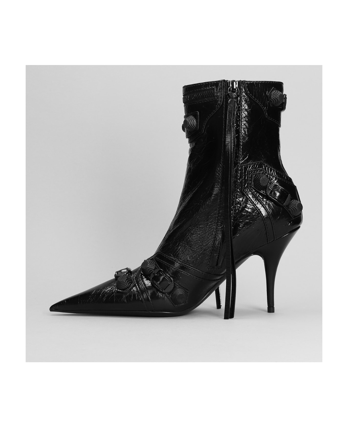 Balenciaga Cagole Bootie High Heels Ankle Boots In Black Leather - black