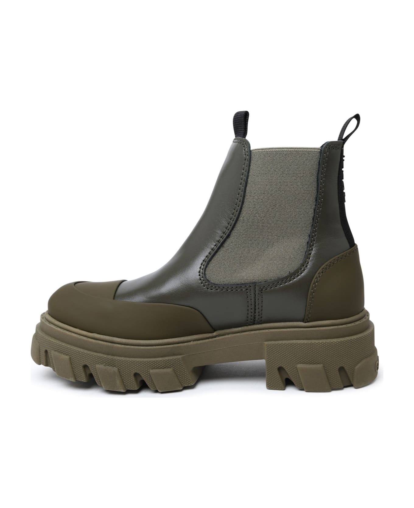 Ganni Green Leather Ankle Boots - Green ブーツ