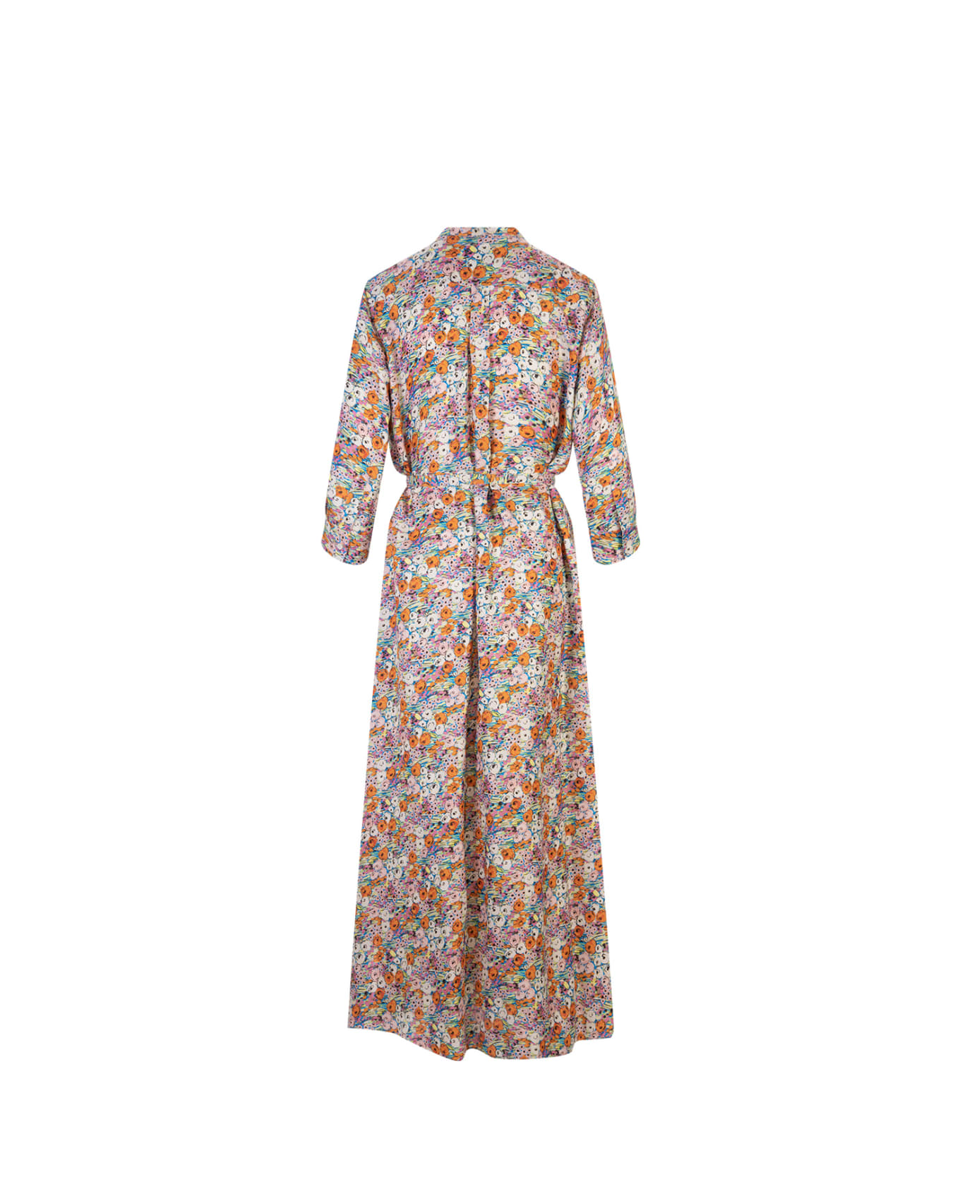 Aspesi Long Shirt Dress With Pink And Orange Floral Pattern - MULTICOLORE ワンピース＆ドレス